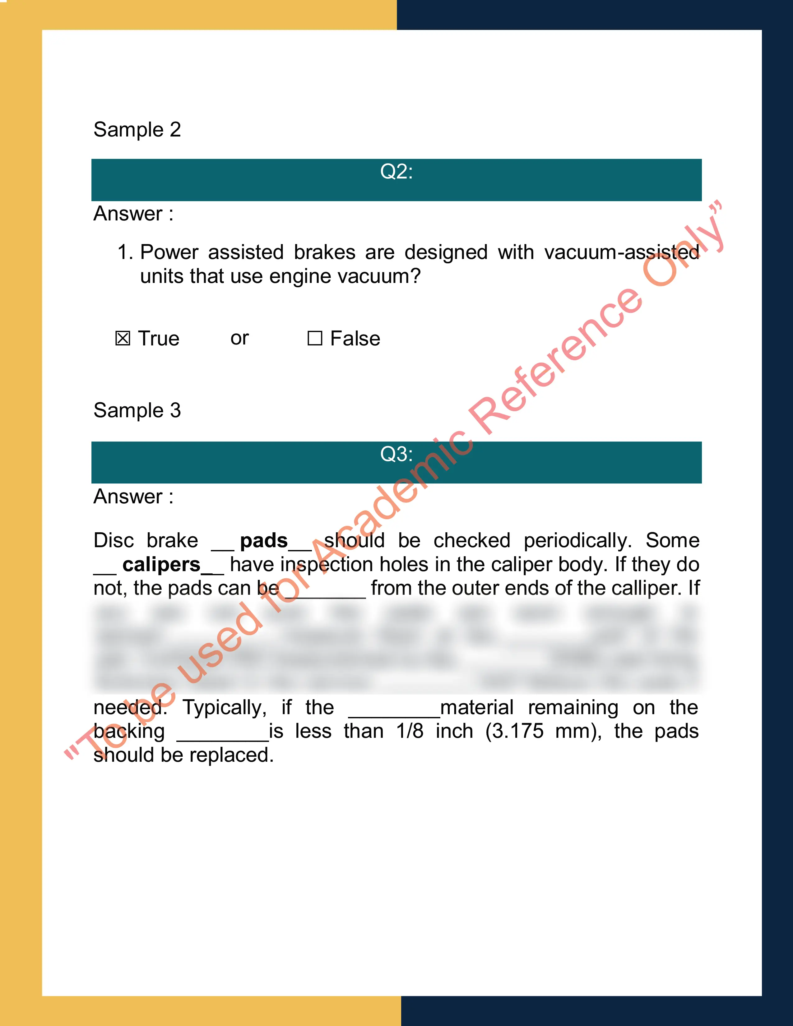 Sample Solution for AURTTB101 - Inspect and service braking systems 1