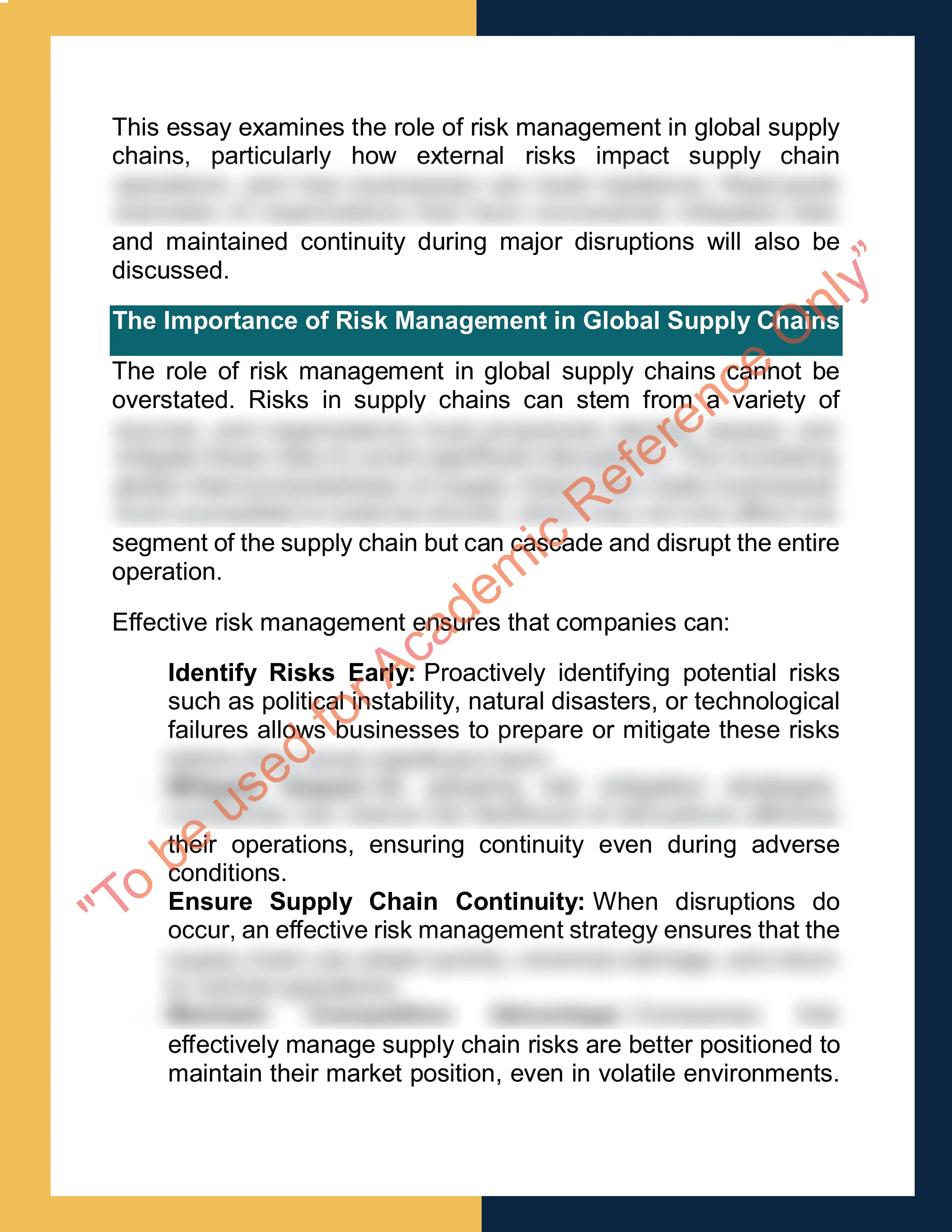 Assignment sample solution of BEM304 - Supply Chain Management 1