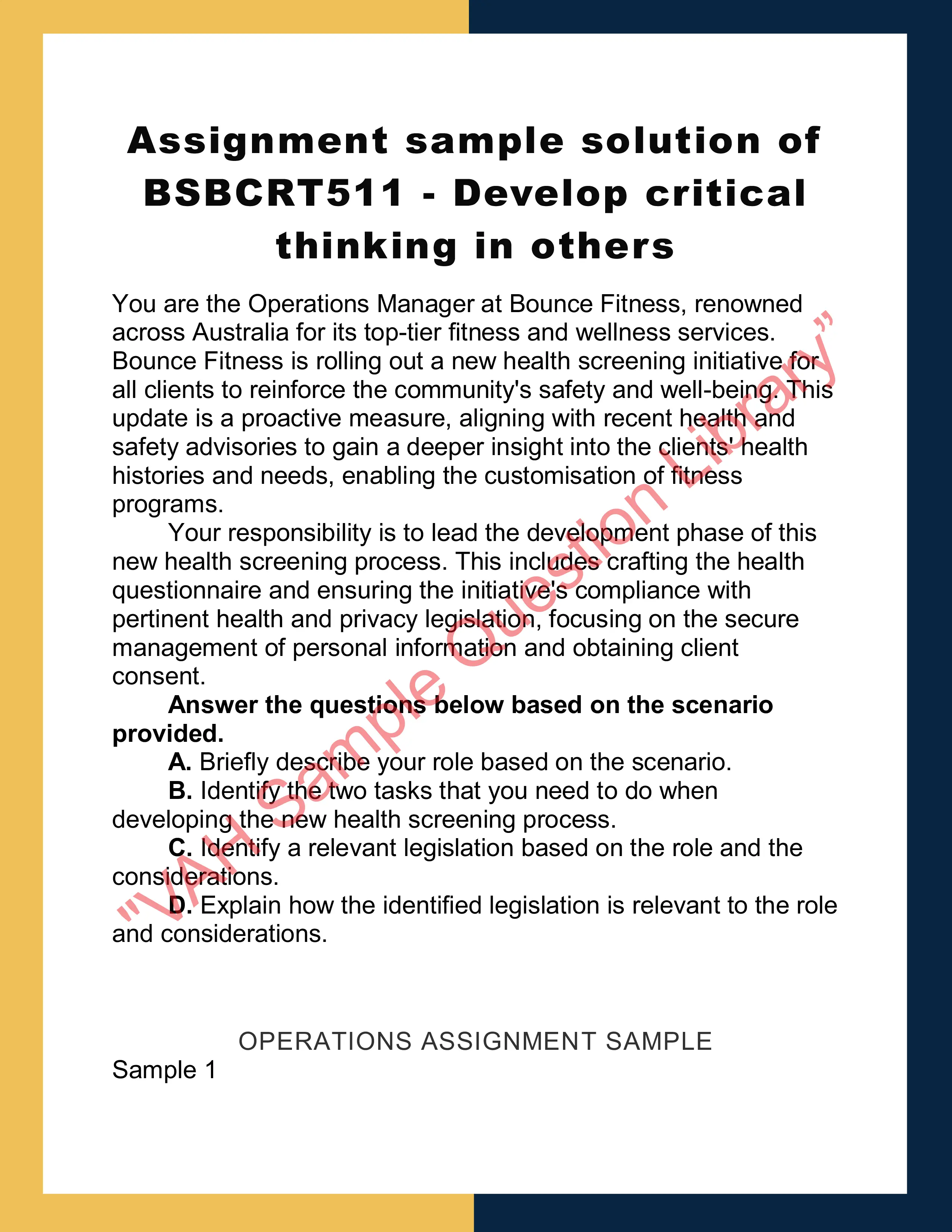 Assignment sample solution of BSBCRT511 - Develop critical thinking in others 0