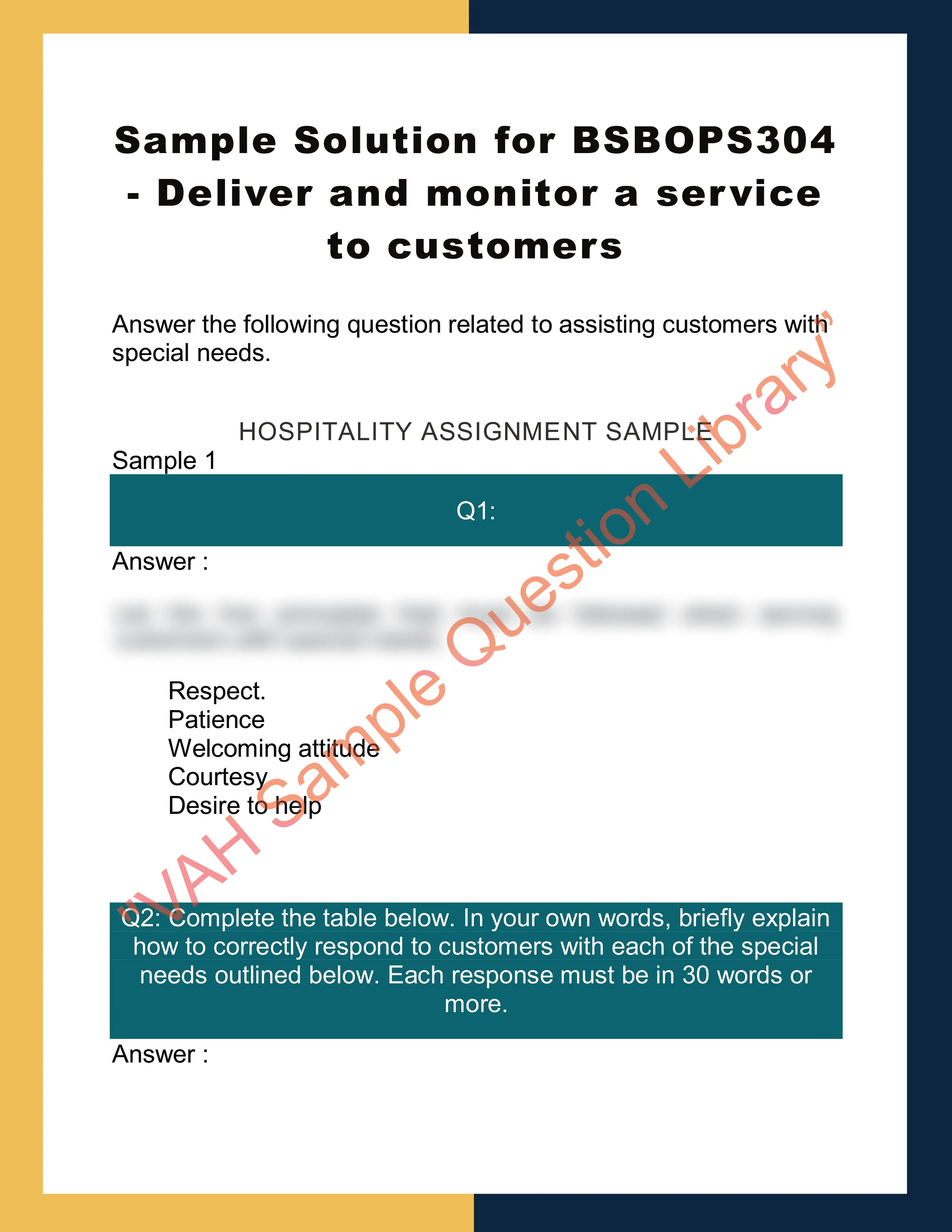 Sample Solution for BSBOPS304 - Deliver and monitor a service to customers 0