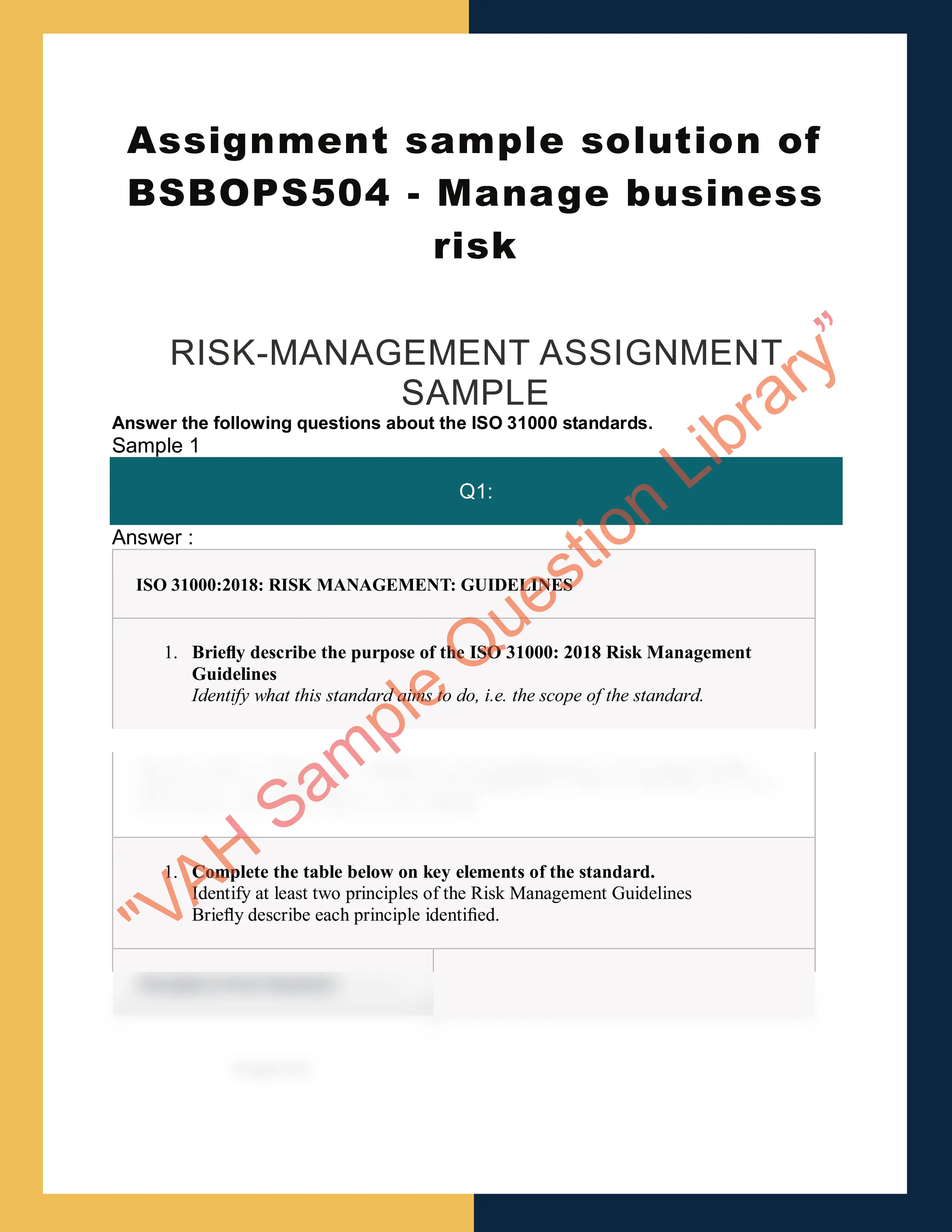 Assignment sample solution of BSBOPS504 - Manage business risk 0