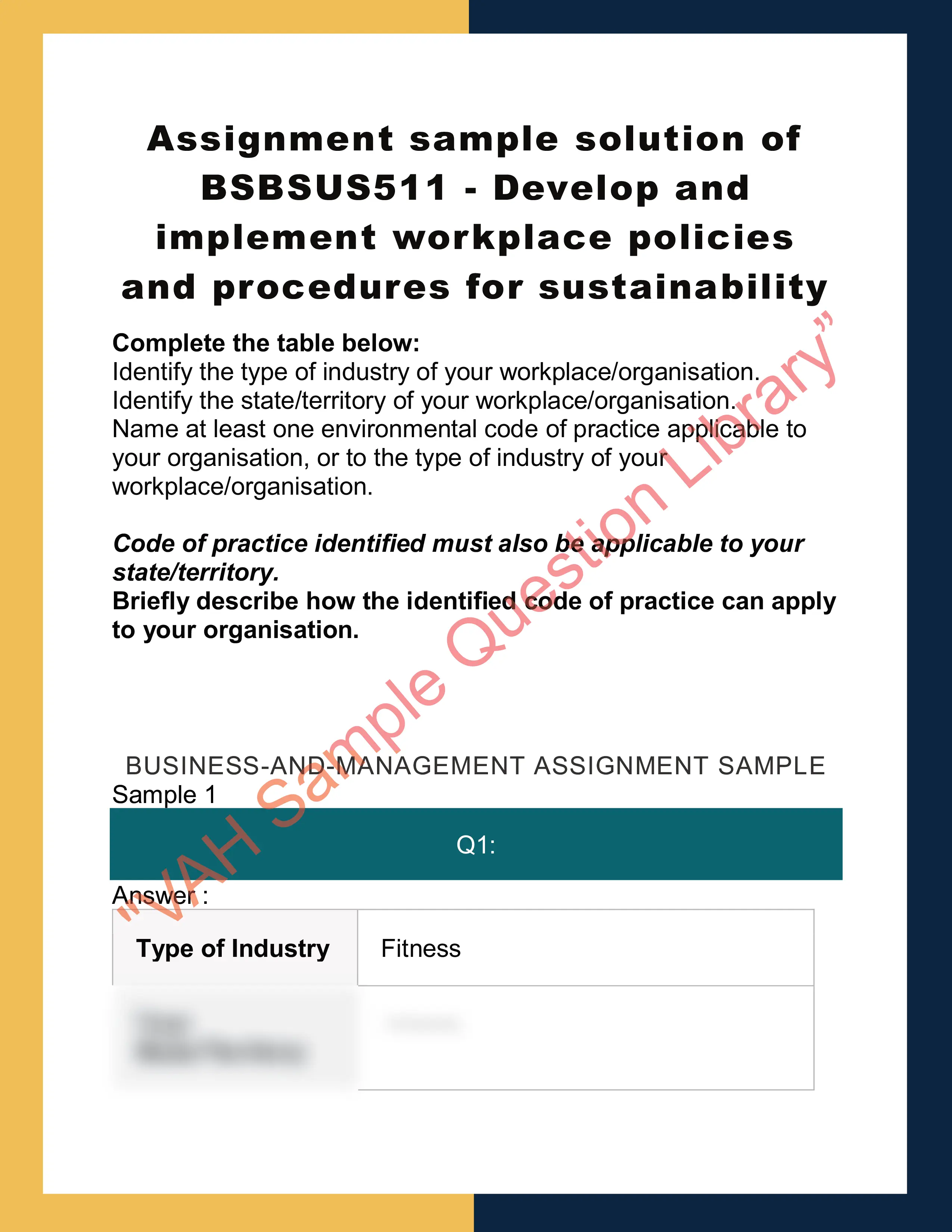 Assignment sample solution of BSBSUS511 - Develop and implement workplace policies and procedures for sustainability 0