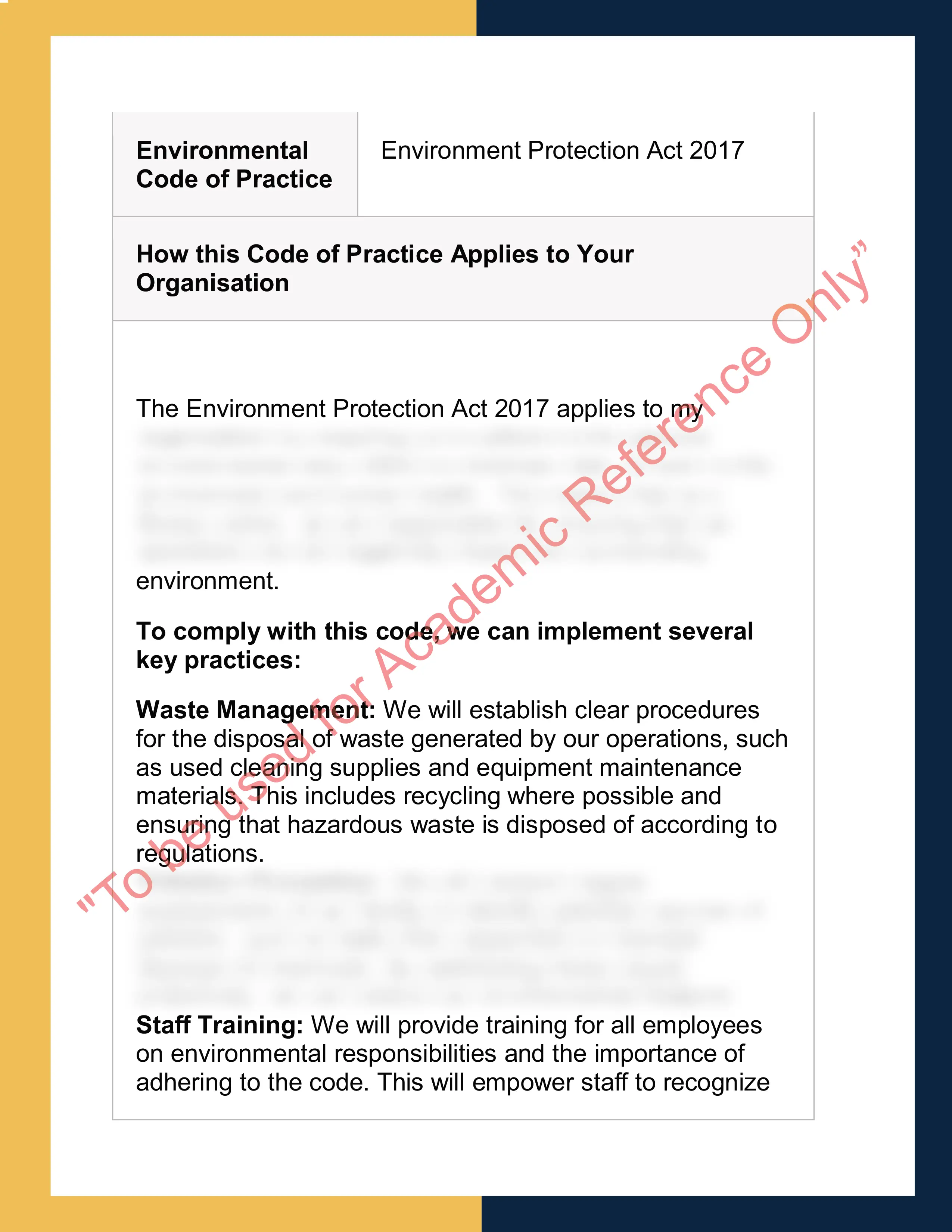 Assignment sample solution of BSBSUS511 - Develop and implement workplace policies and procedures for sustainability 1