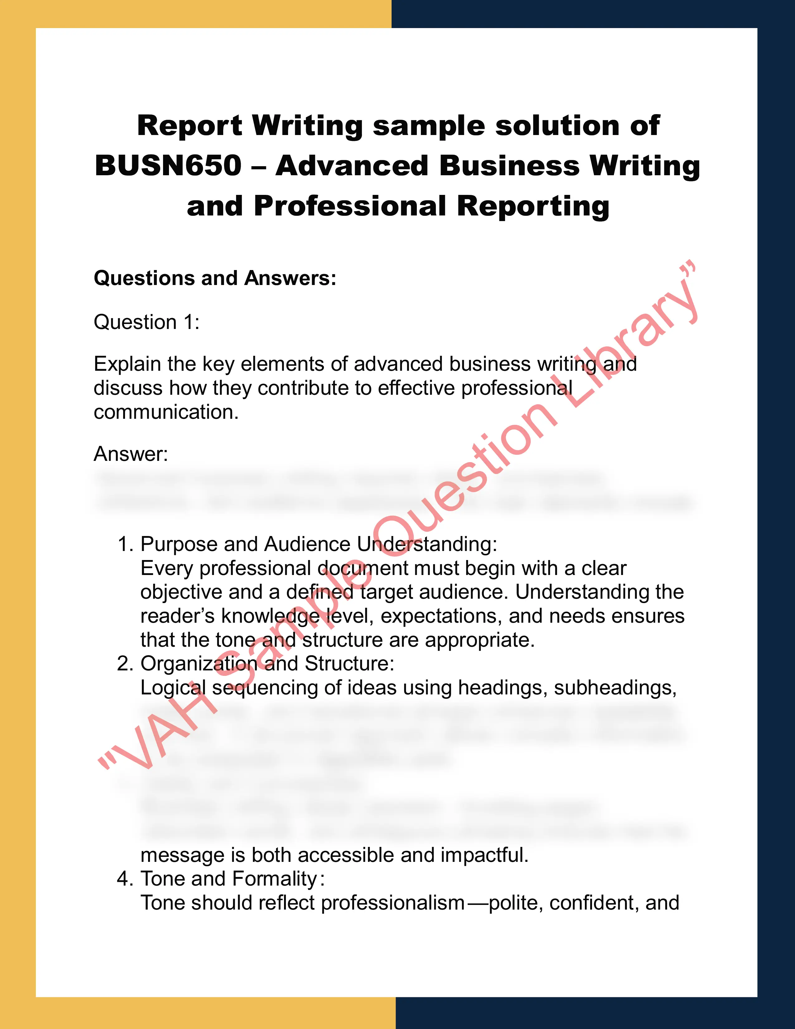 BUSN650 – Advanced Business Writing  and Professional Reporting 0