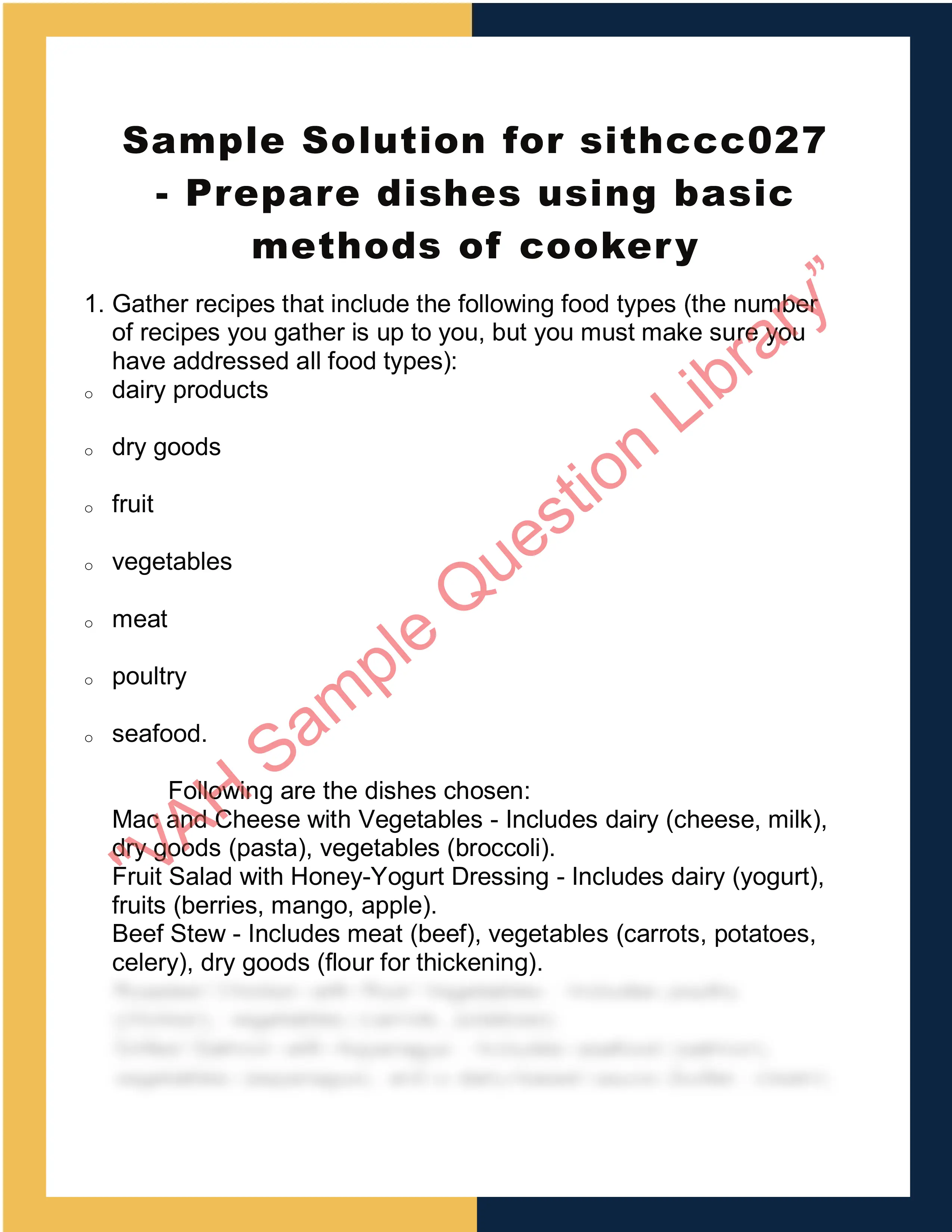 Sample Solution for sithccc027 - Prepare dishes using basic methods of cookery 0