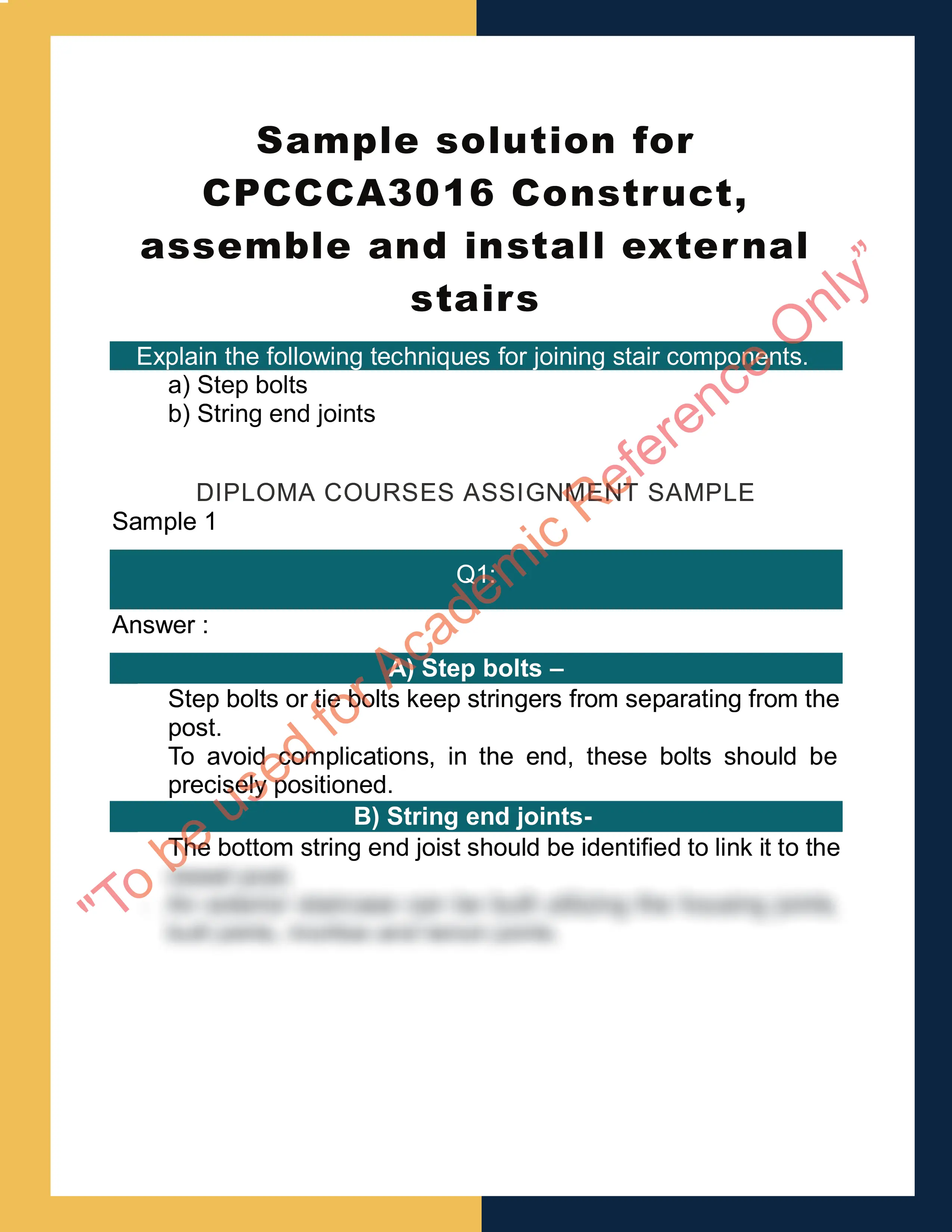 Sample solution for CPCCCA3016 Construct, assemble and install external stairs 0