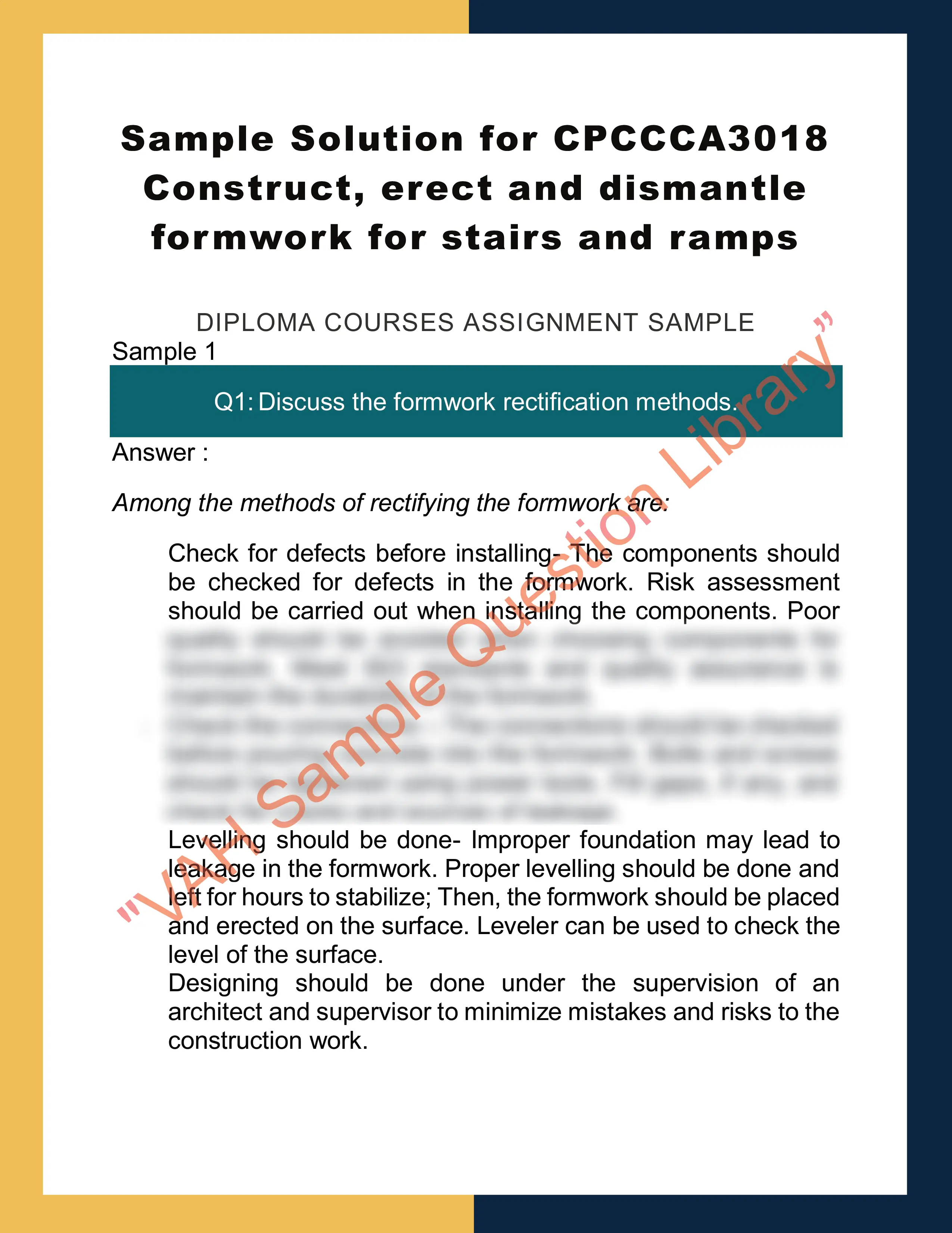 Sample Solution for CPCCCA3018 Construct, erect and dismantle formwork for stairs and ramps 0