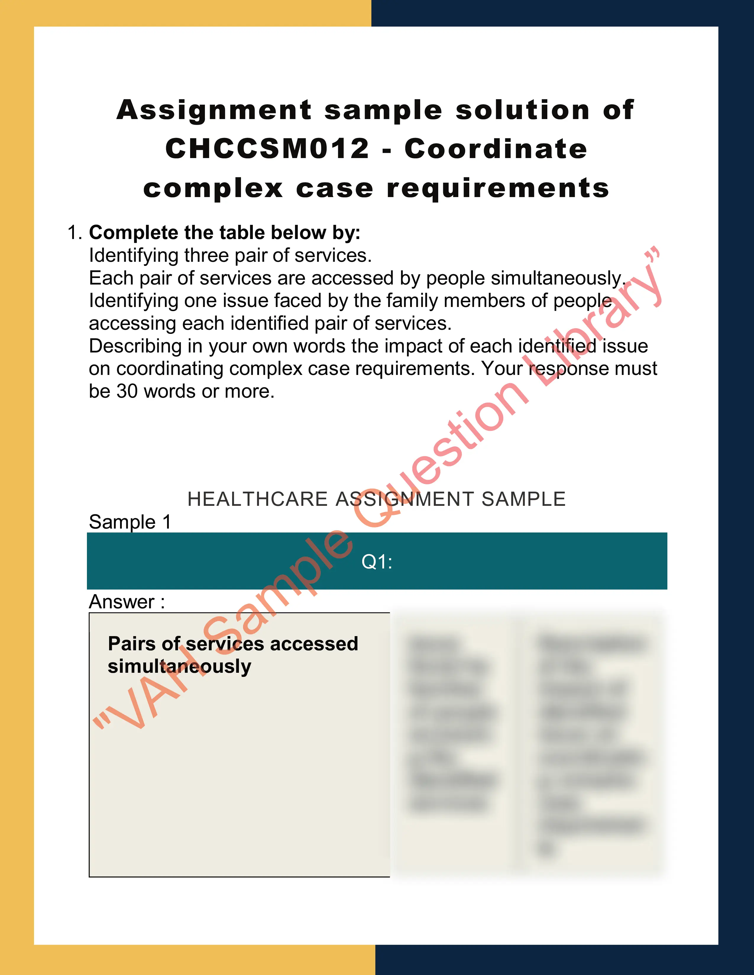 Assignment sample solution of CHCCSM012 - Coordinate complex case requirements 0