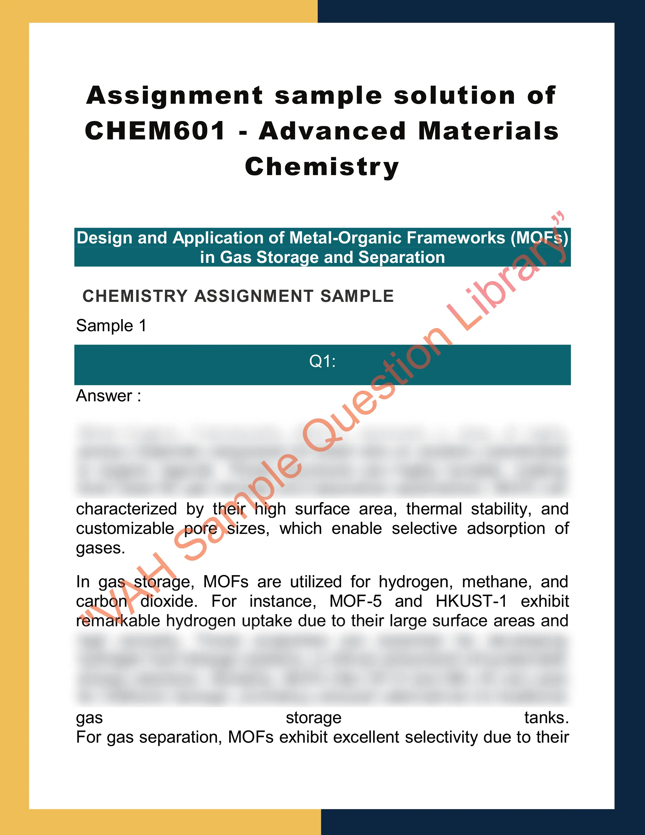 Assignment sample solution of CHEM601 - Advanced Materials Chemistry 0