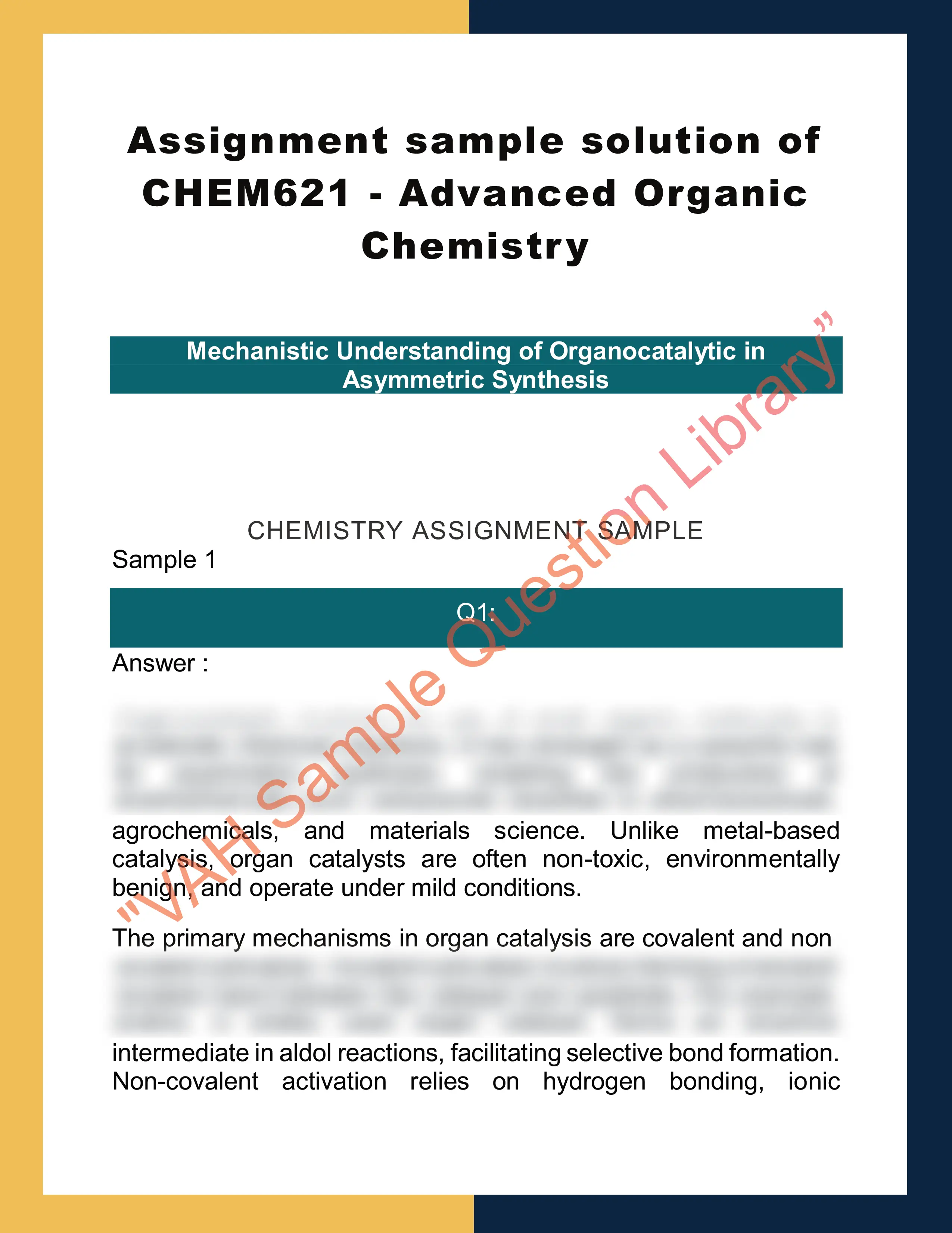 Assignment sample solution of CHEM621 - Advanced Organic Chemistry 0
