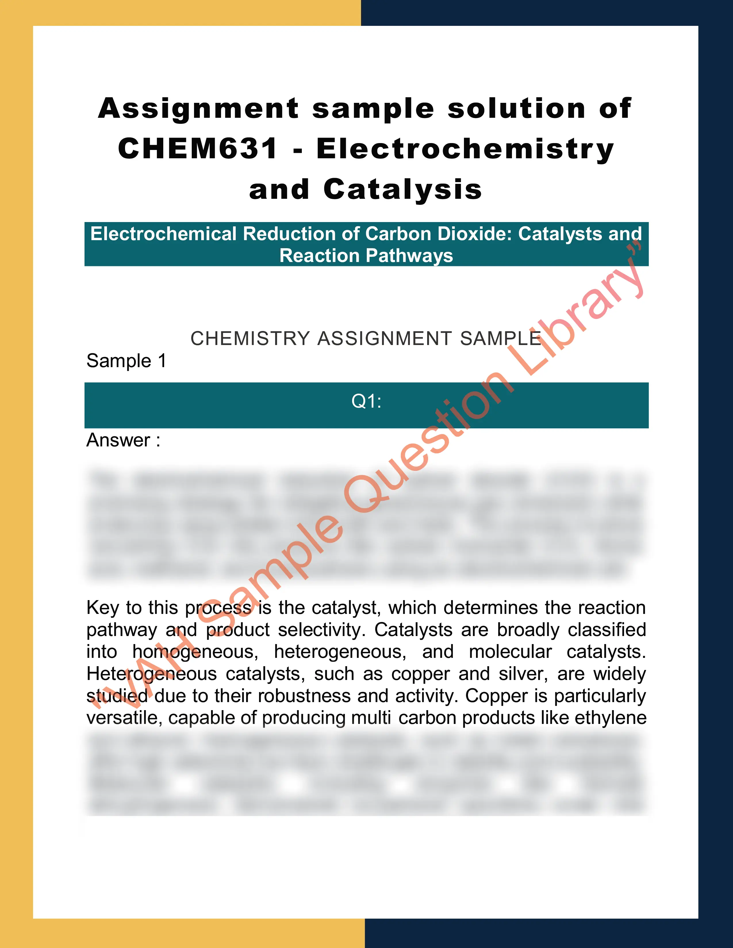 Assignment sample solution of CHEM631 - Electrochemistry and Catalysis 0