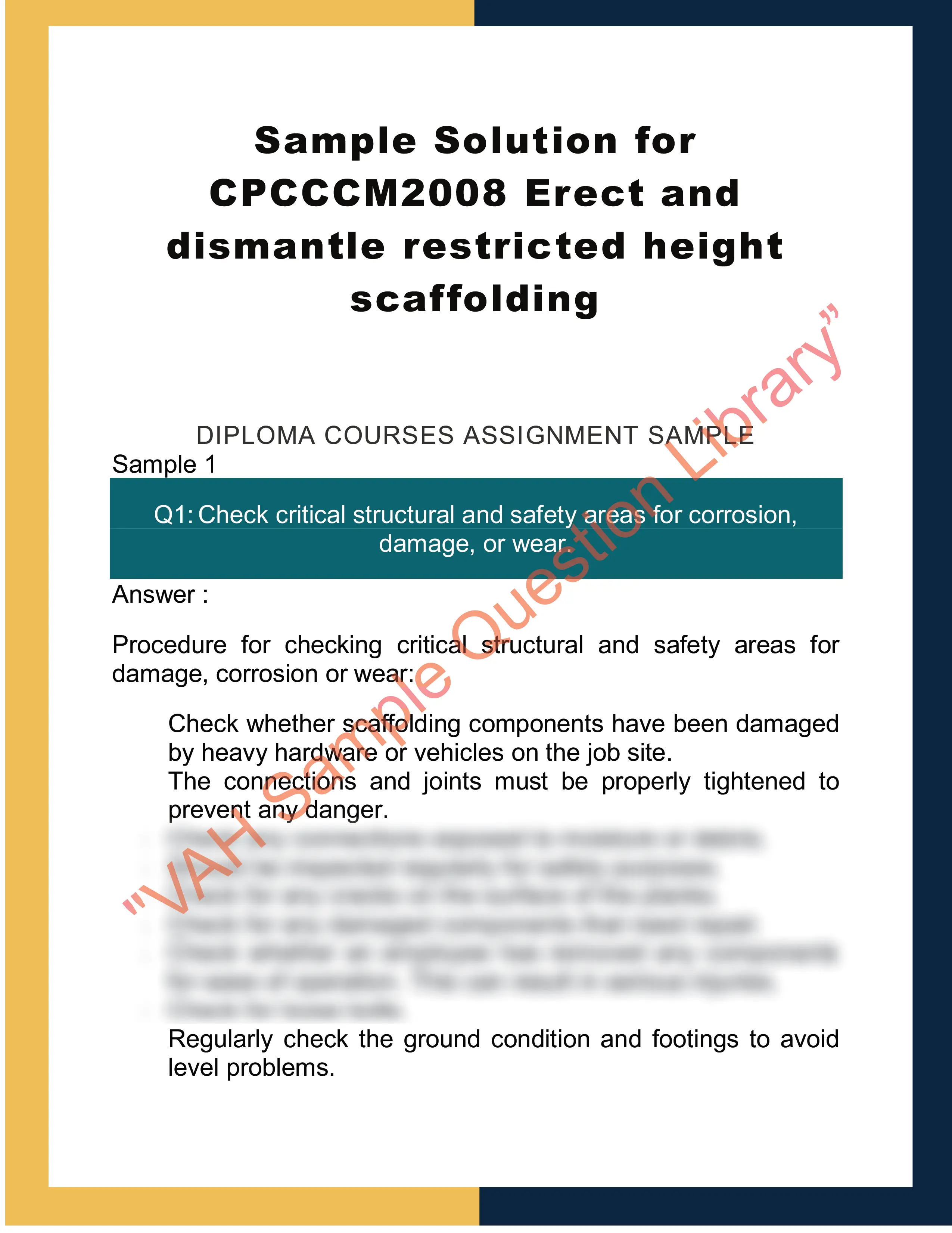 Sample Solution for CPCCCM2008 Erect and dismantle restricted height scaffolding 0
