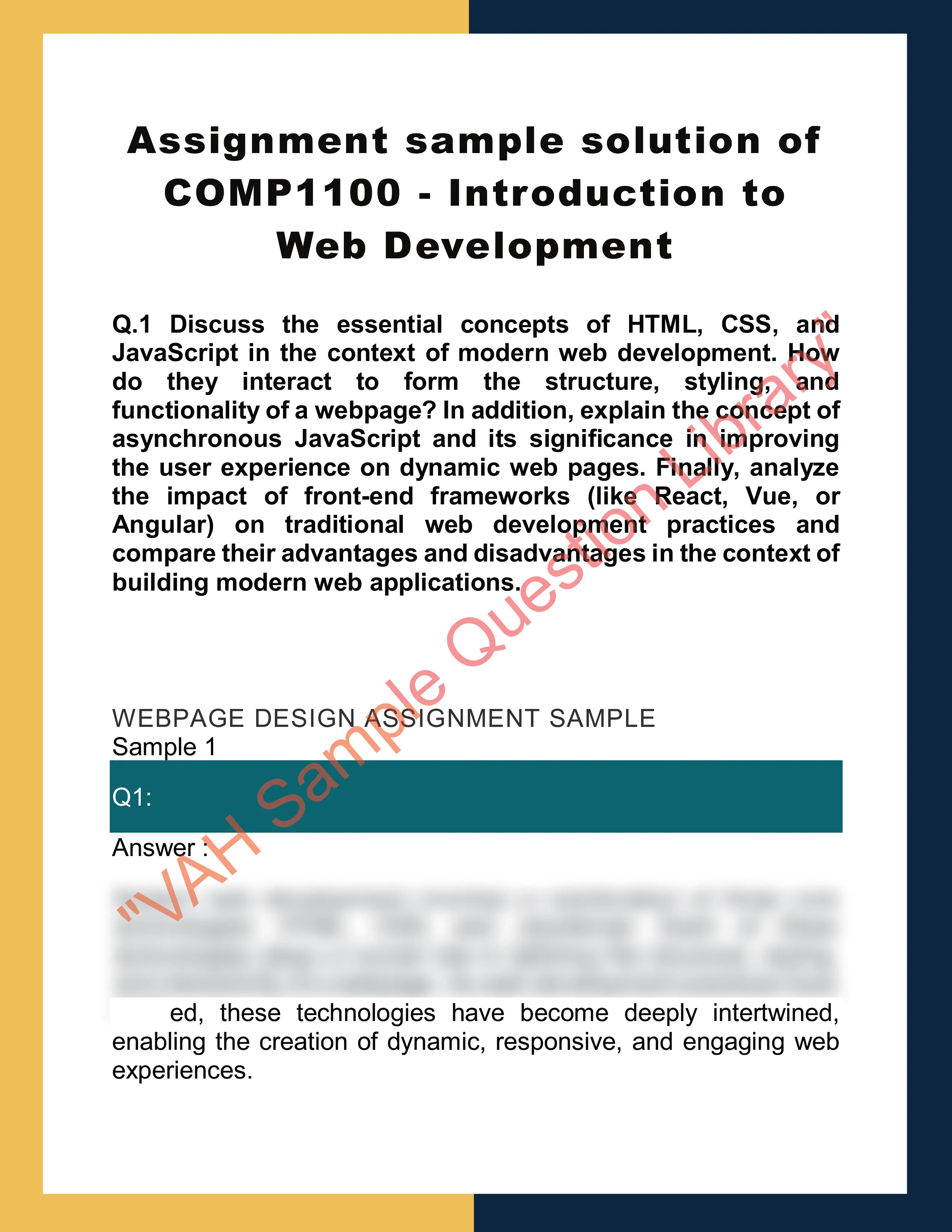Assignment sample solution of COMP1100 - Introduction to Web Development 0