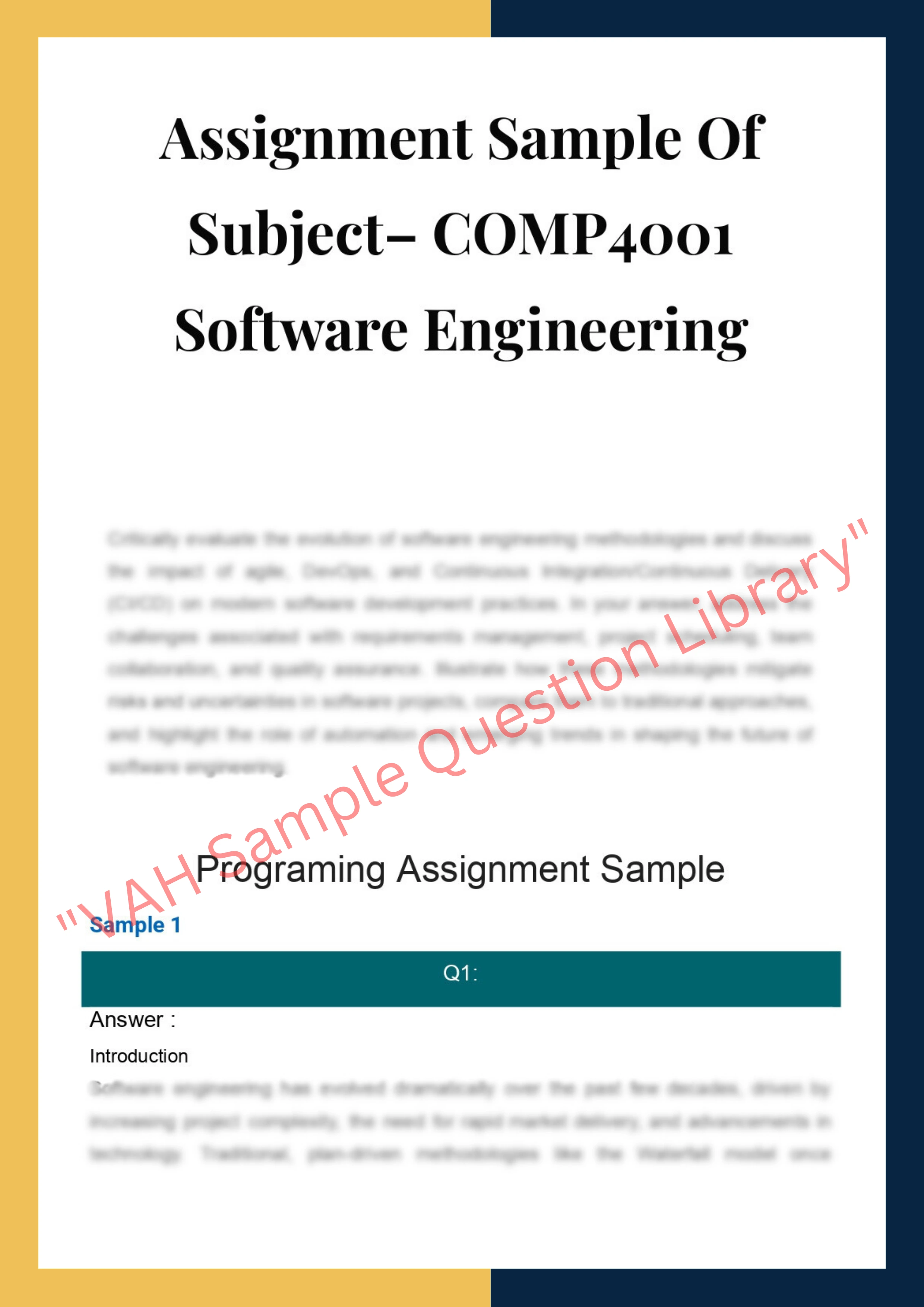 Assignment Sample Of Subject– COMP4001 Software Engineering 0