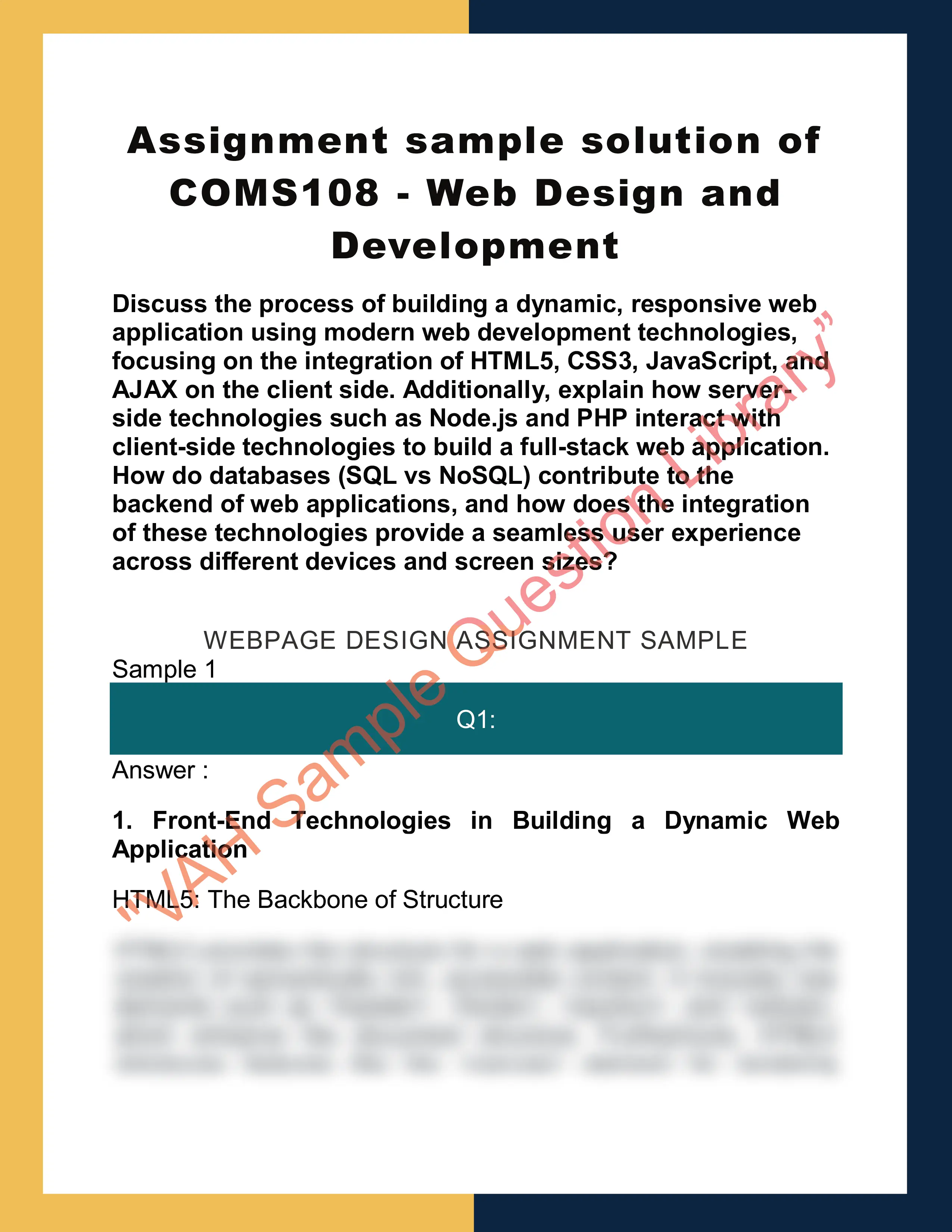 Assignment sample solution of COMS108 - Web Design and Development 0