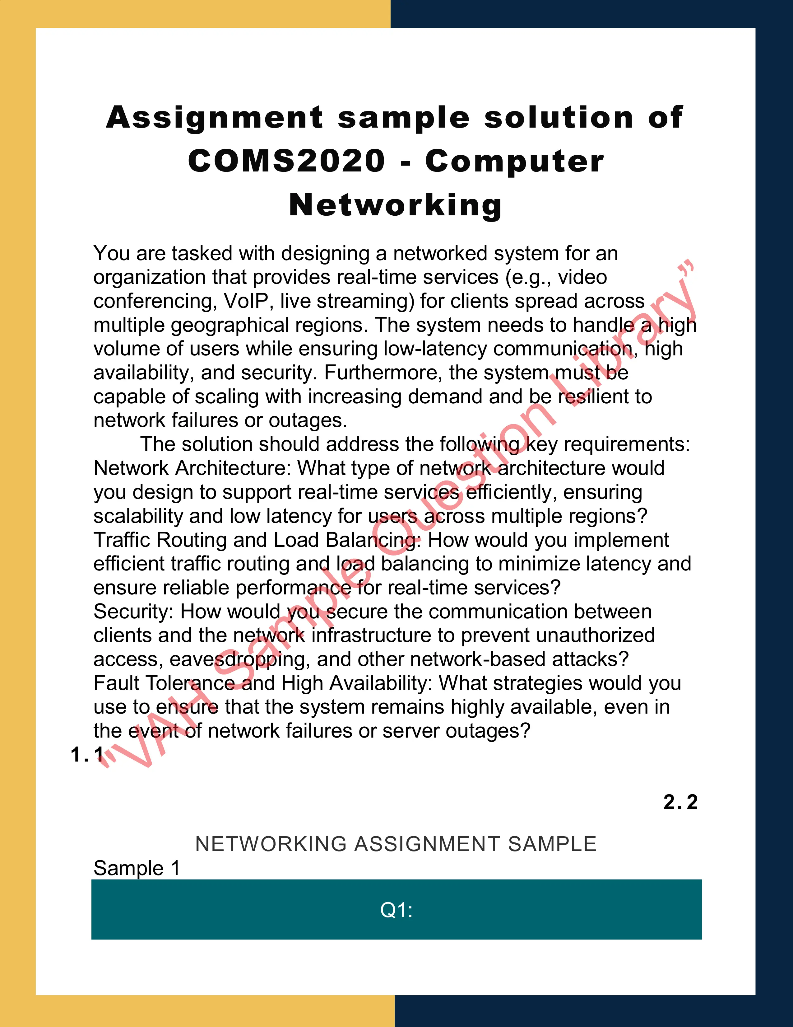 Assignment sample solution of COMS2020 - Computer Networking 0