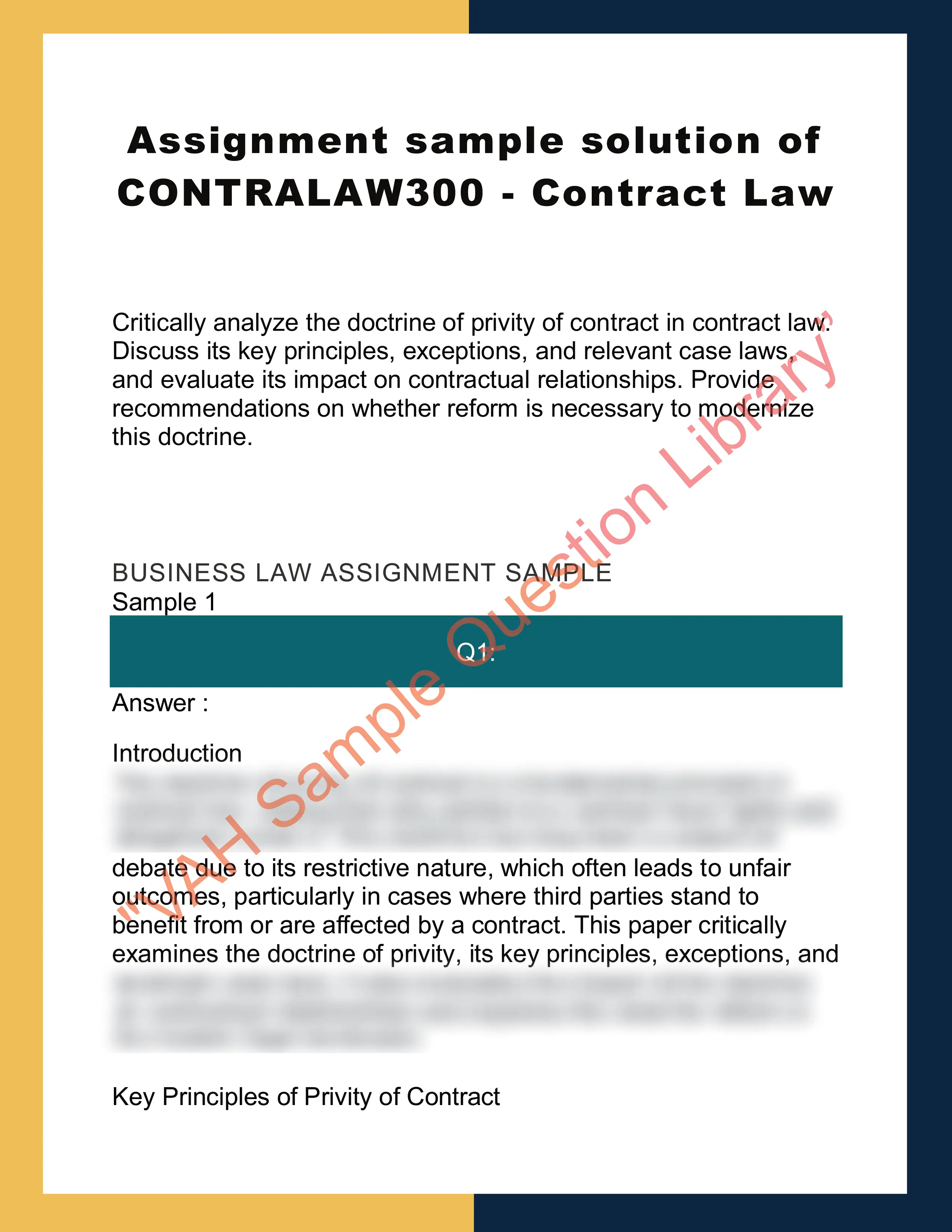 Assignment sample solution of CONTRALAW300 - Contract Law 0