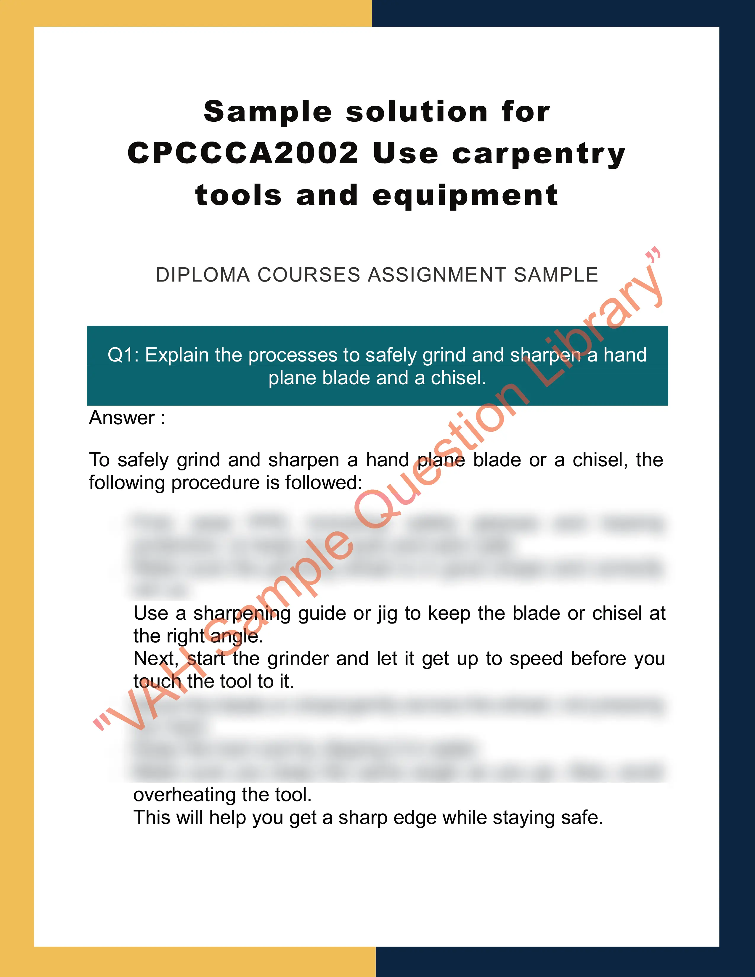 Sample solution for CPCCCA2002 Use carpentry tools and equipment 0