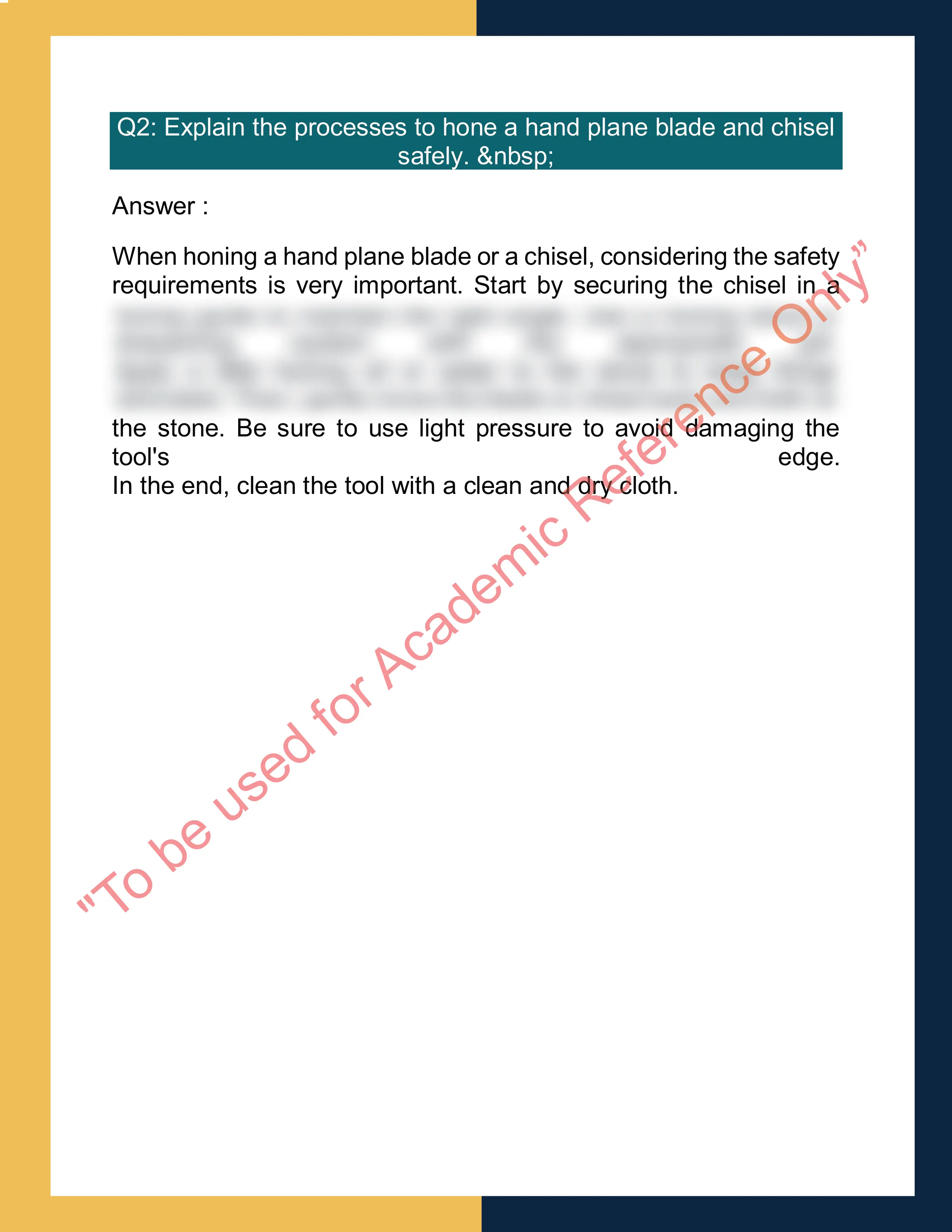 Sample solution for CPCCCA2002 Use carpentry tools and equipment 1