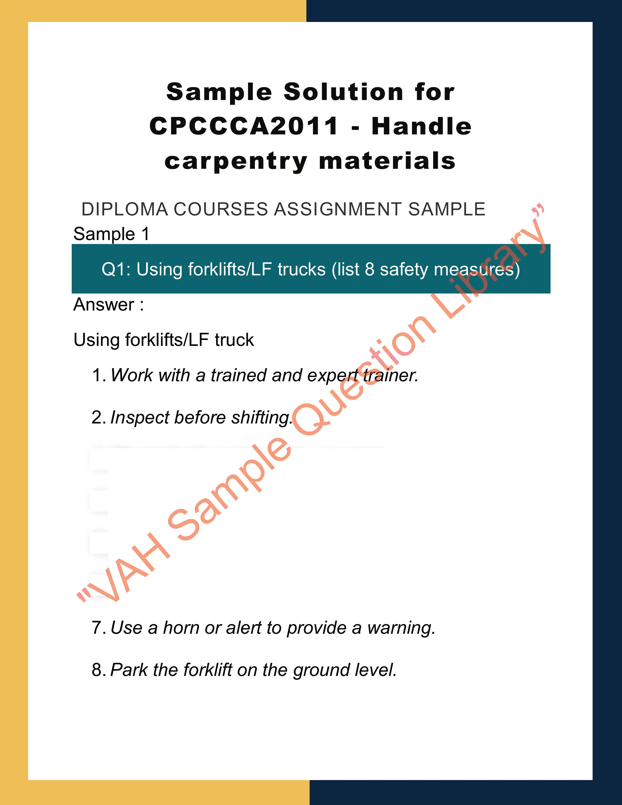 Sample Solution for CPCCCA2011 - Handle carpentry materials 0