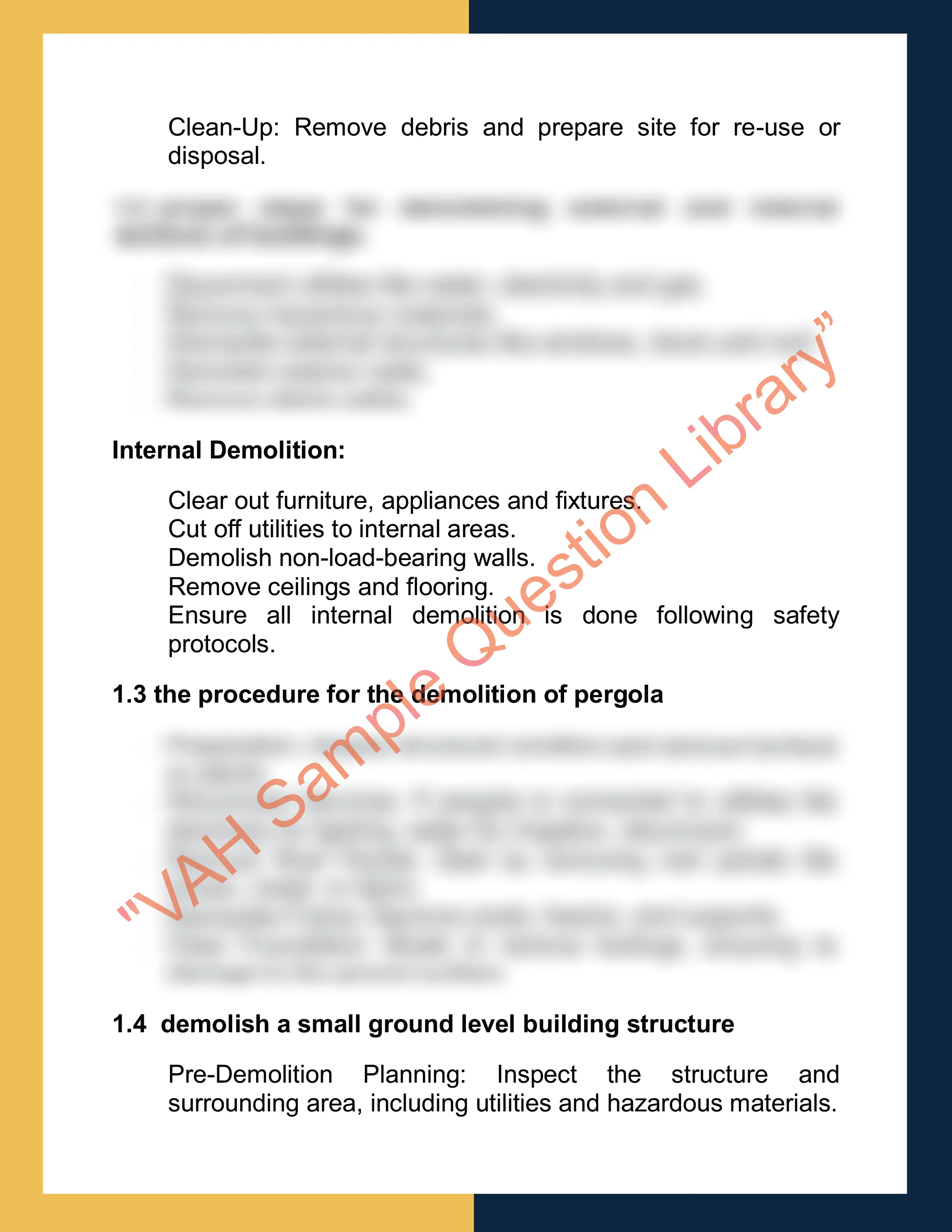 Sample Solution for CPCCCA3001 - Carry out general demolition of minor building Structures 2