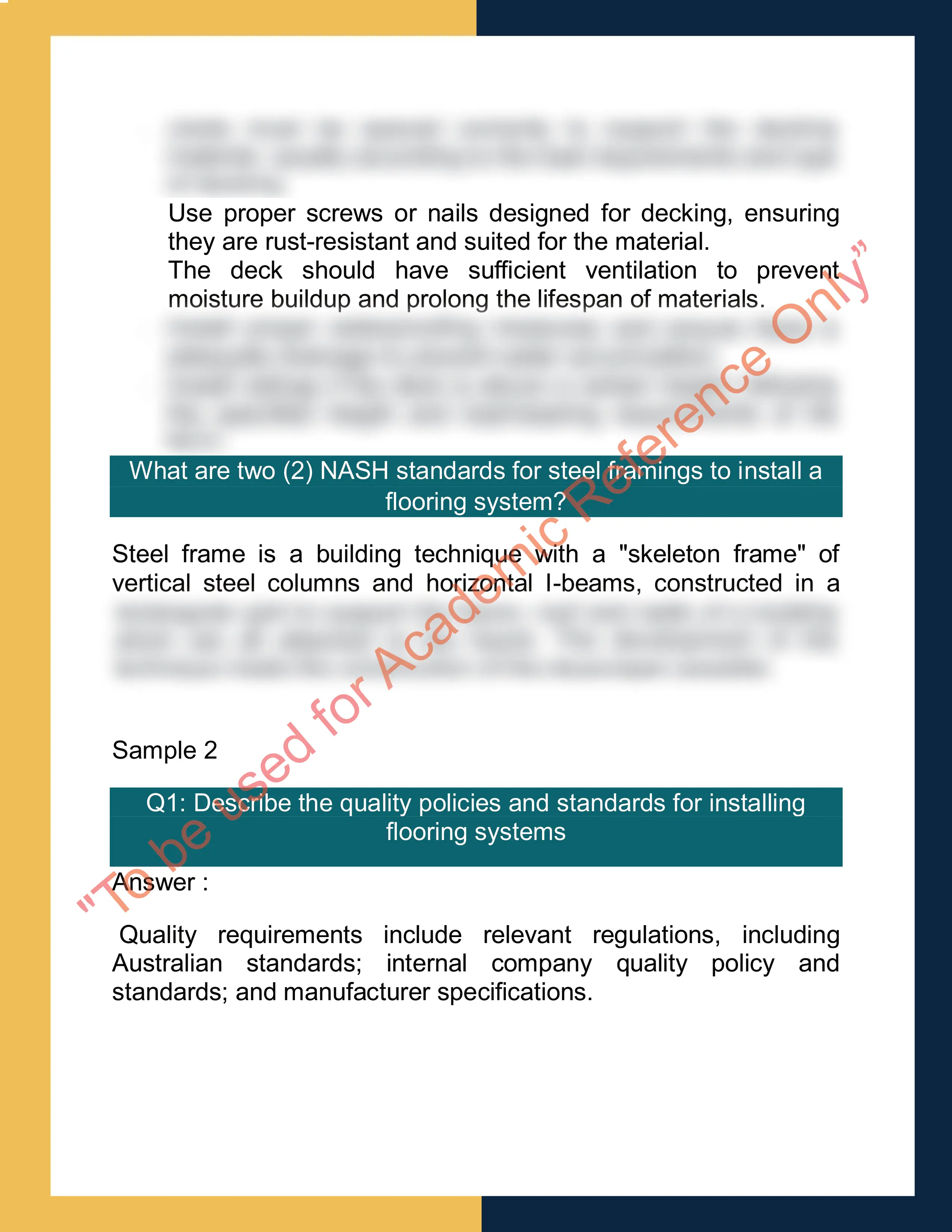 Sample Solution for CPCCCA3003 - Install flooring systems 1