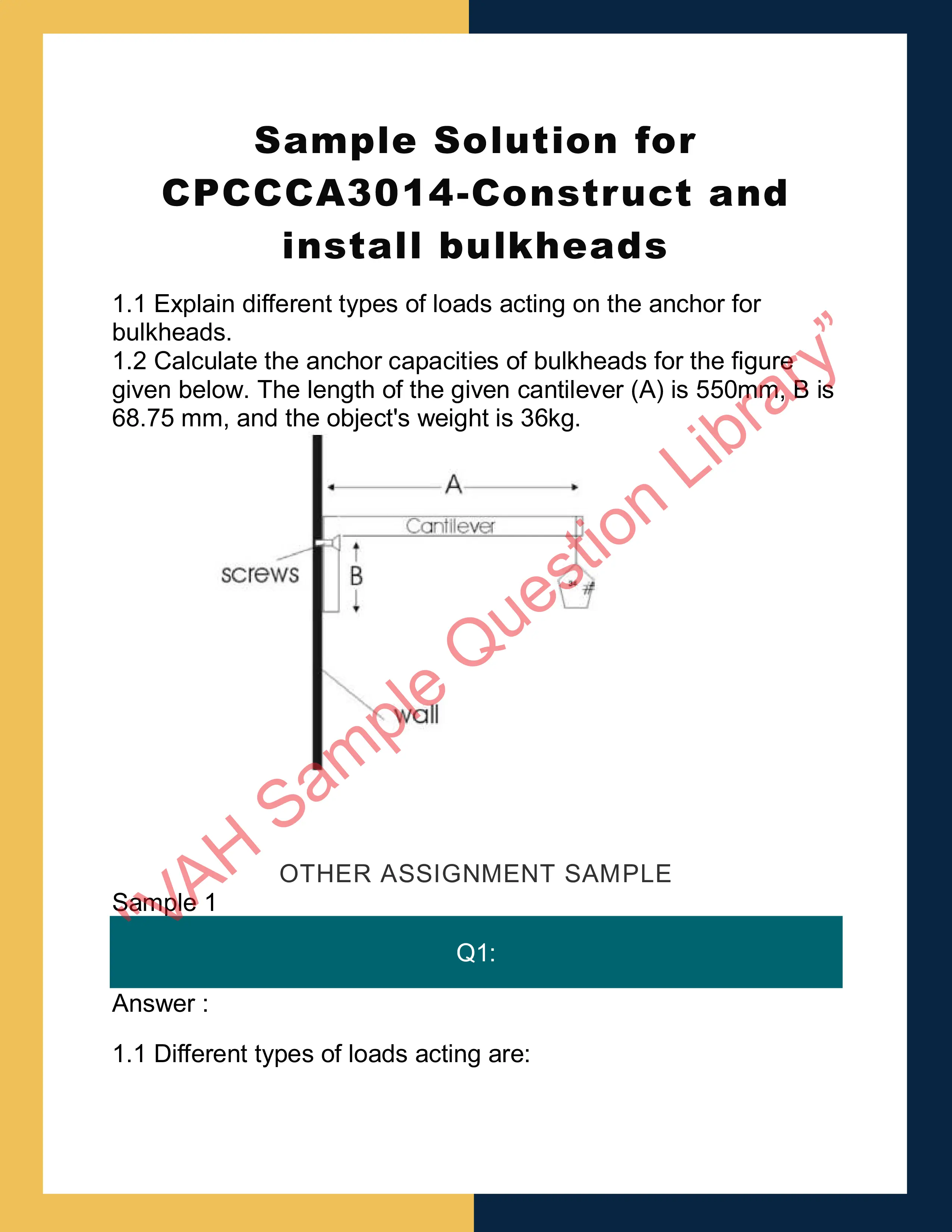 Sample Solution for CPCCCA3014-Construct and install bulkheads 0