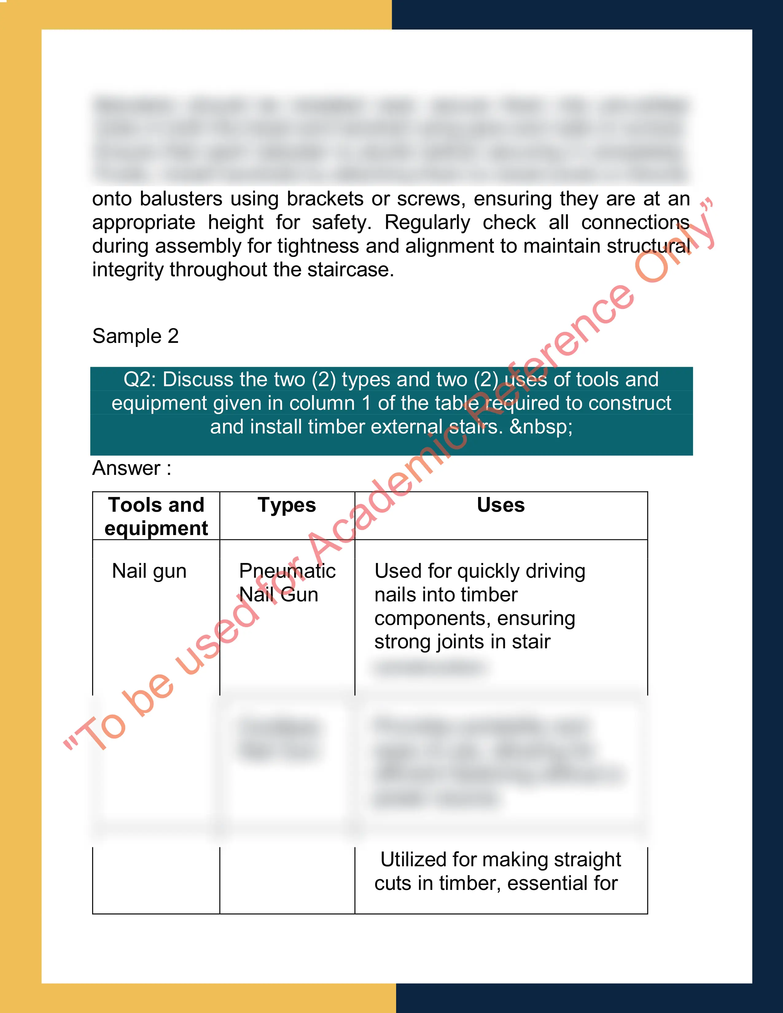 Sample Solution for CPCCCA3016_Construct, assemble and install timber external stairs 1