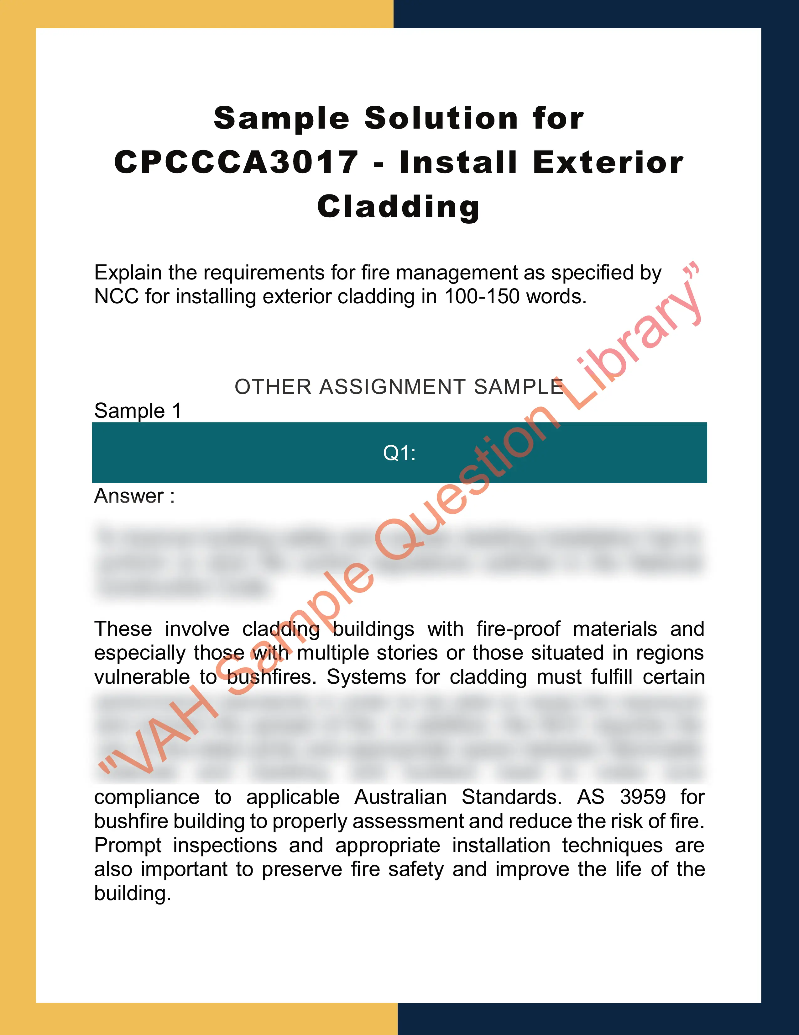 Sample Solution for CPCCCA3017 - Install Exterior Cladding 0