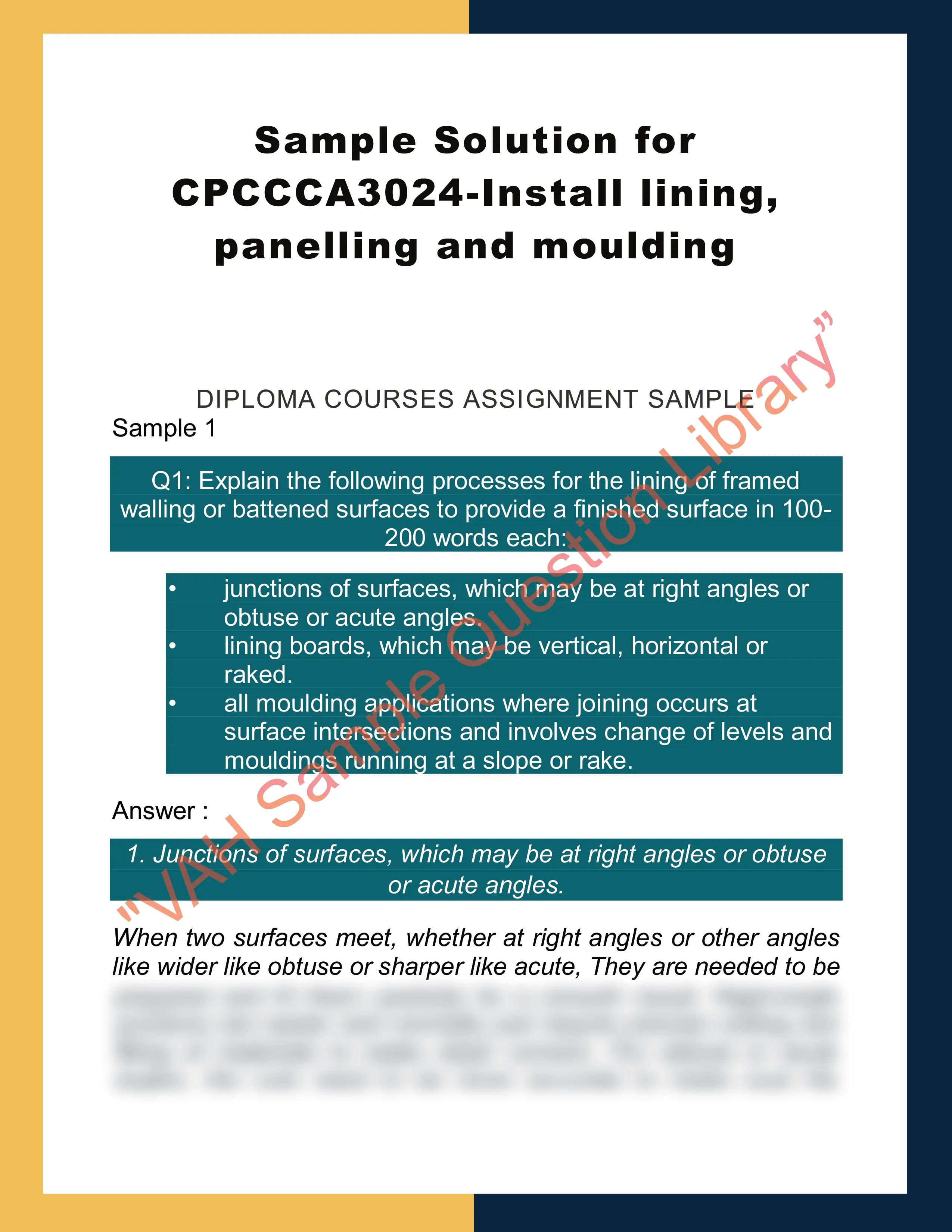 Sample Solution for CPCCCA3024-Install lining, panelling and moulding 0