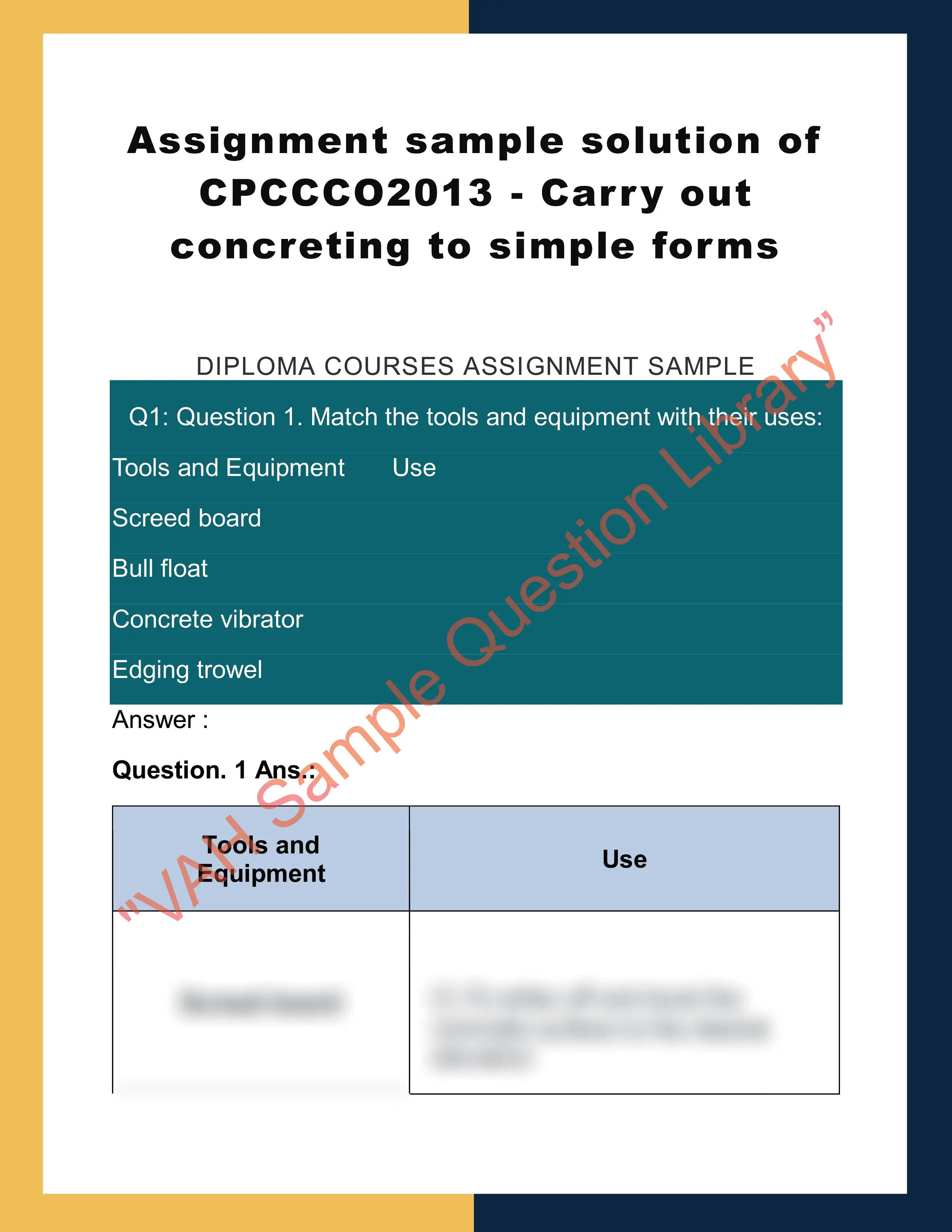 Assignment sample solution of CPCCCO2013 - Carry out concreting to simple forms 0