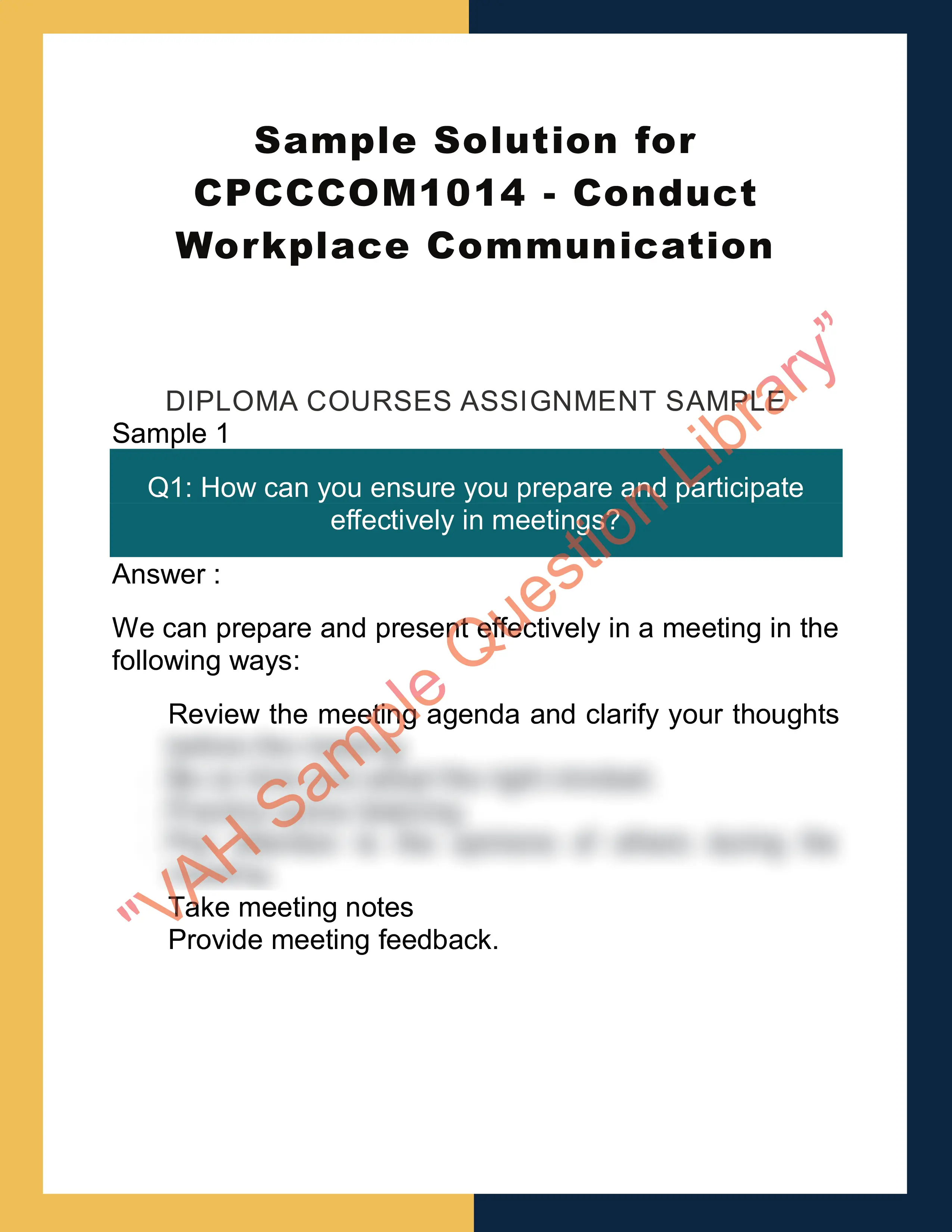 Sample Solution for CPCCCOM1014 - Conduct Workplace Communication 0