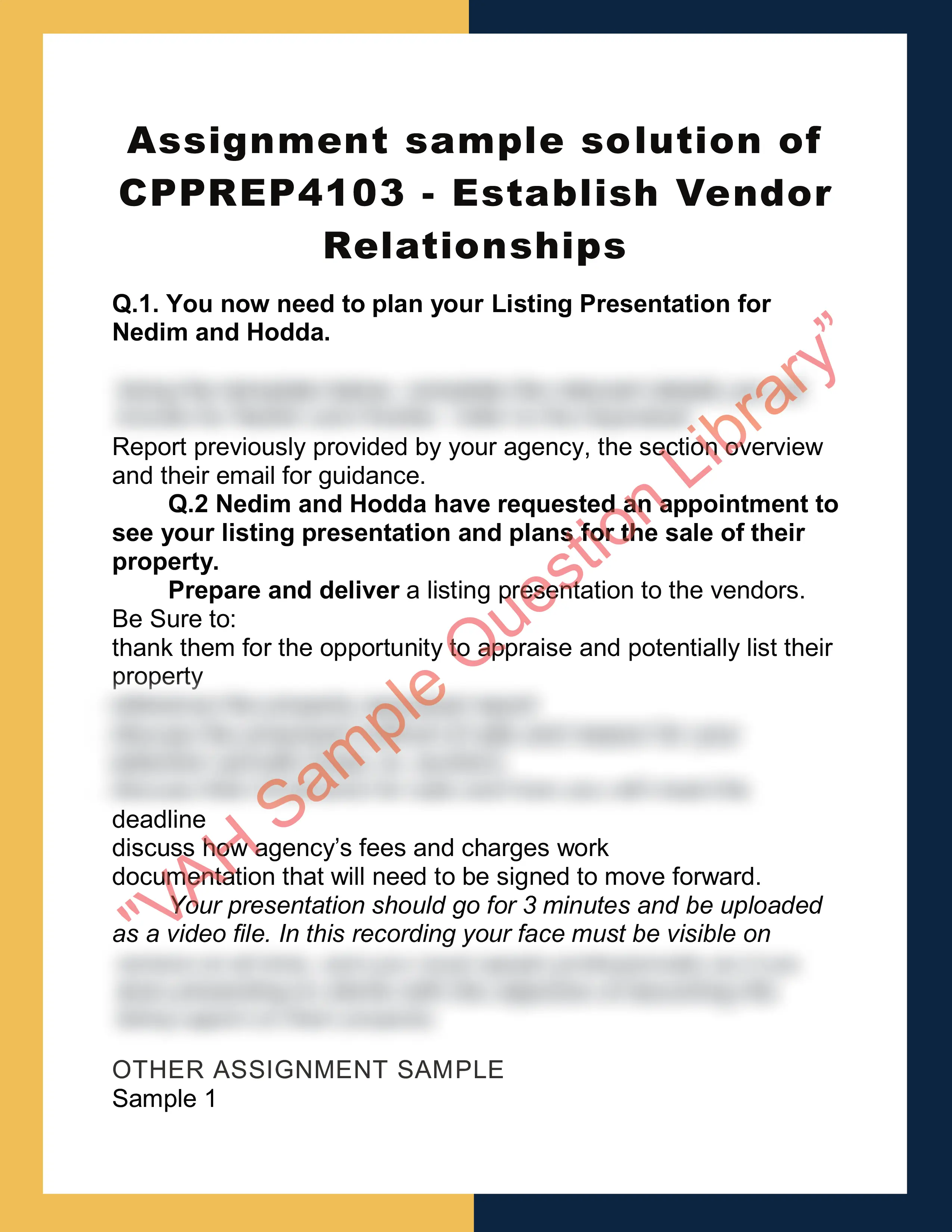 Assignment sample solution of CPPREP4103 - Establish Vendor Relationships 0