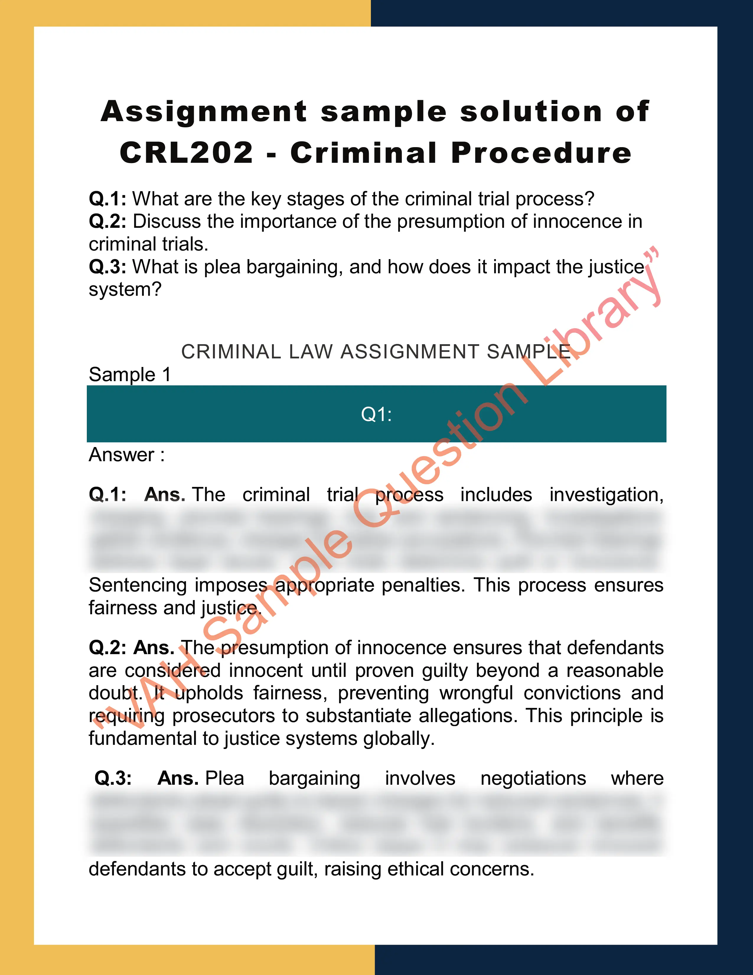 Assignment sample solution of CRL202 - Criminal Procedure 0