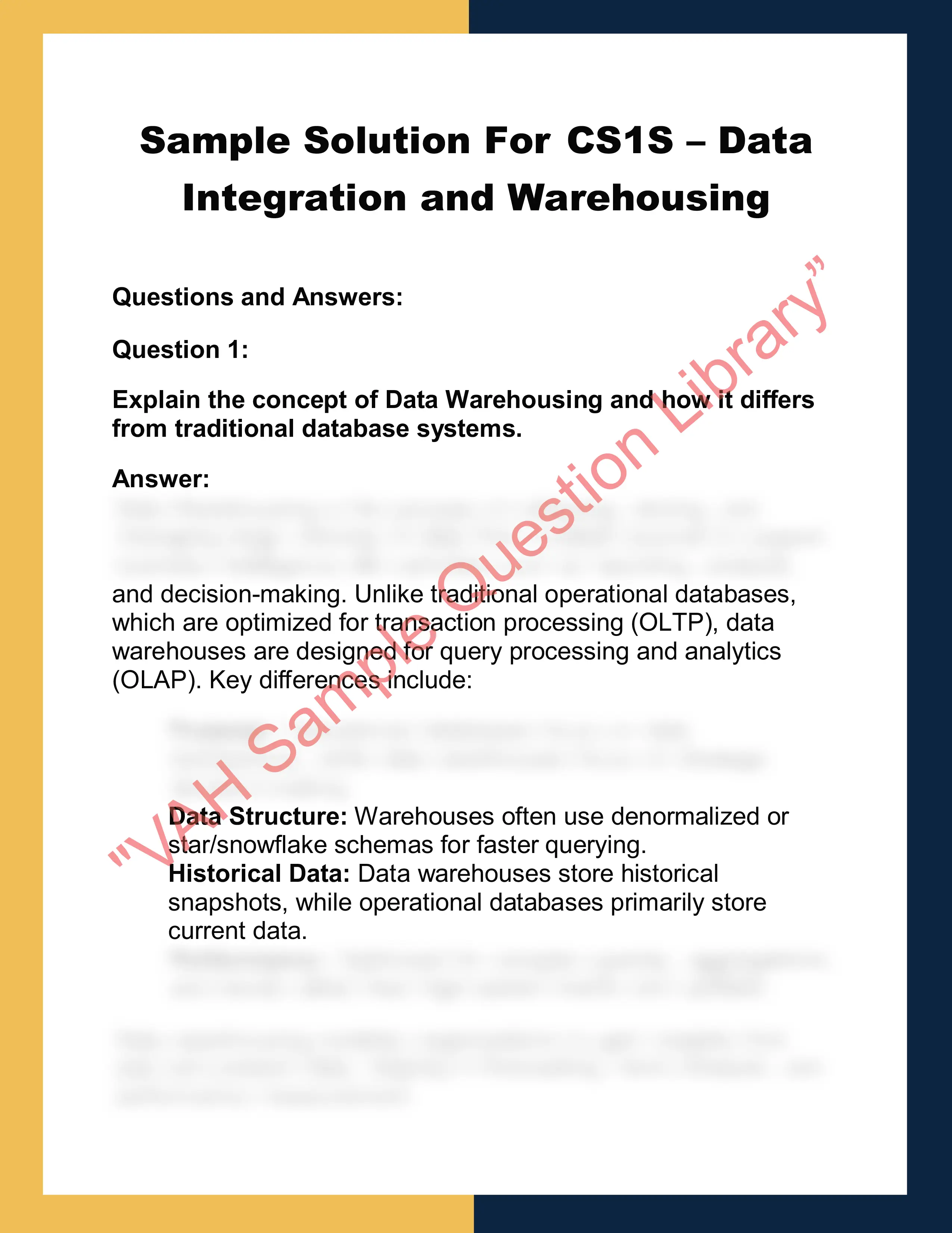 CS1S – Data Integration and Warehousing 0