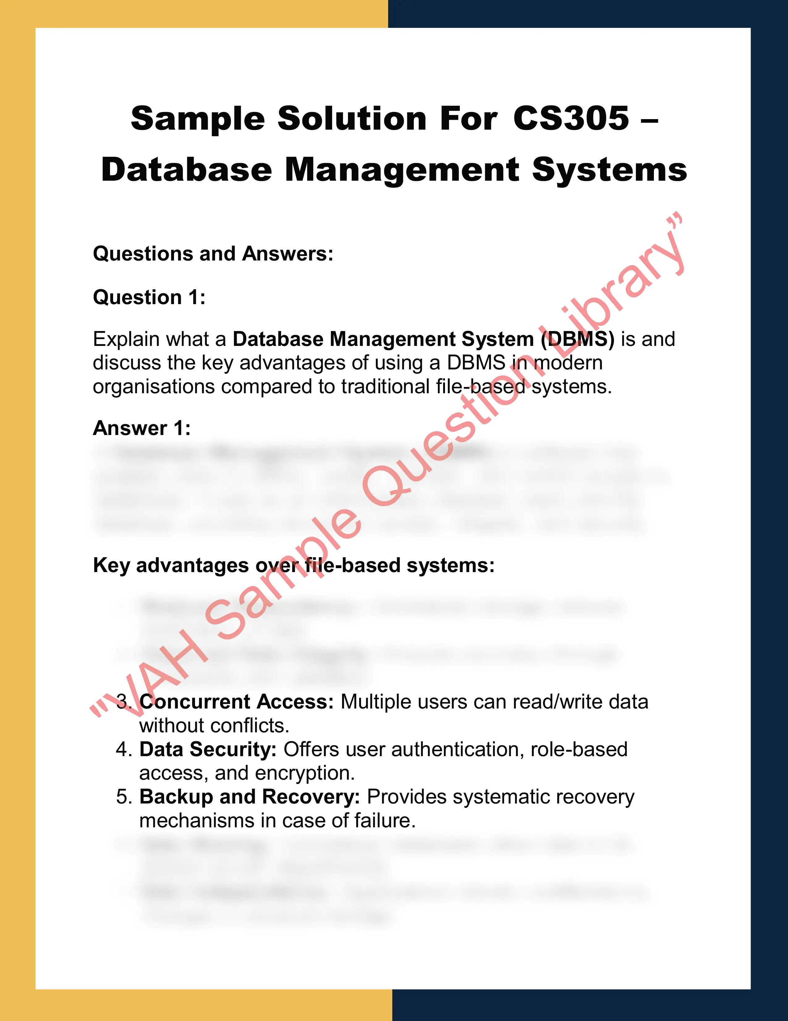 CS305 – Database Management Systems 0