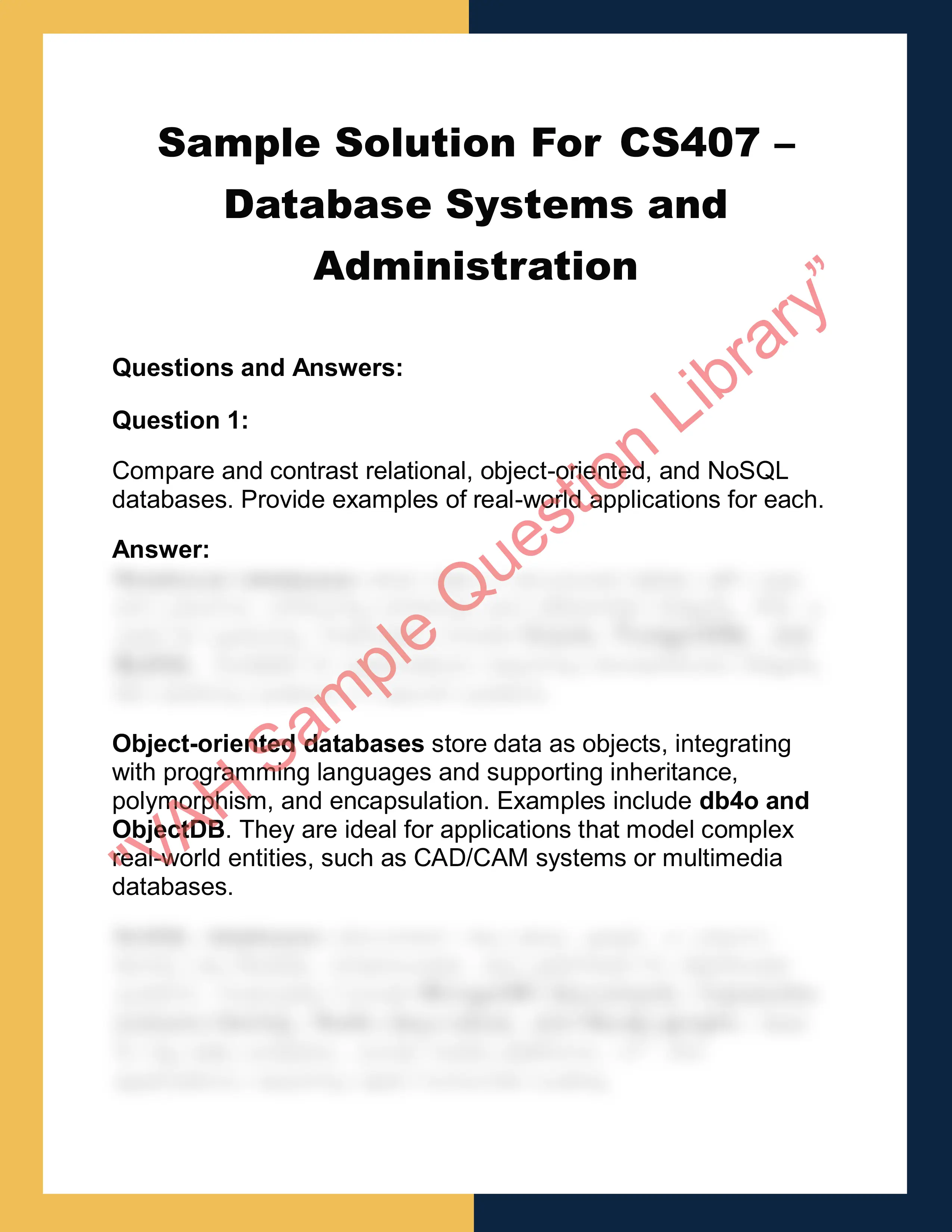 CS407 – Database Systems and  Administration 0
