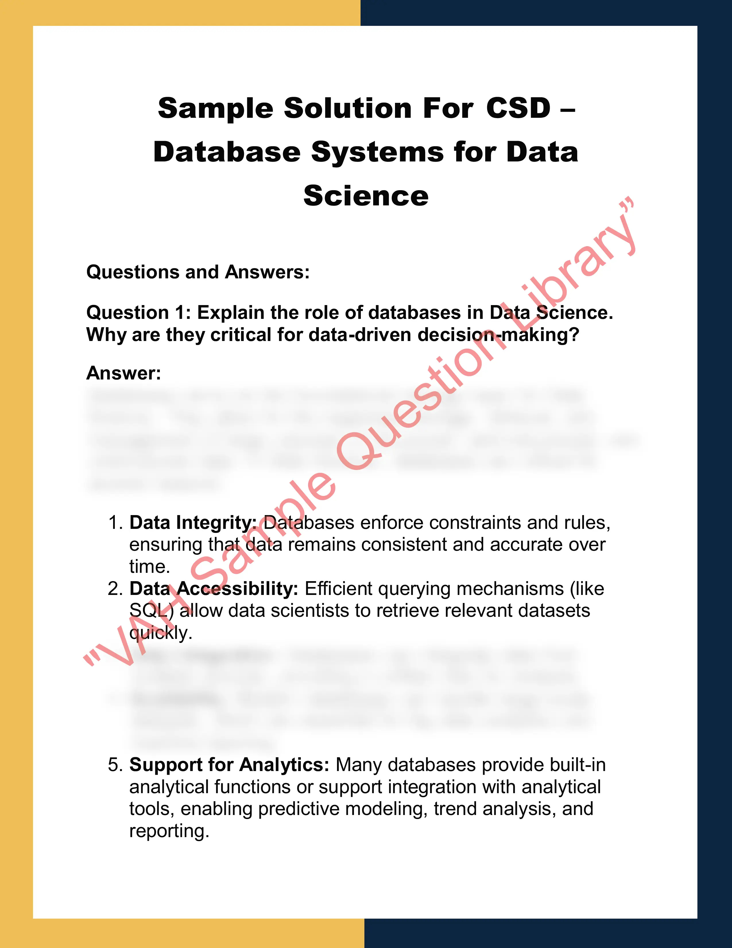 CSD – Database Systems for Data  Science 0