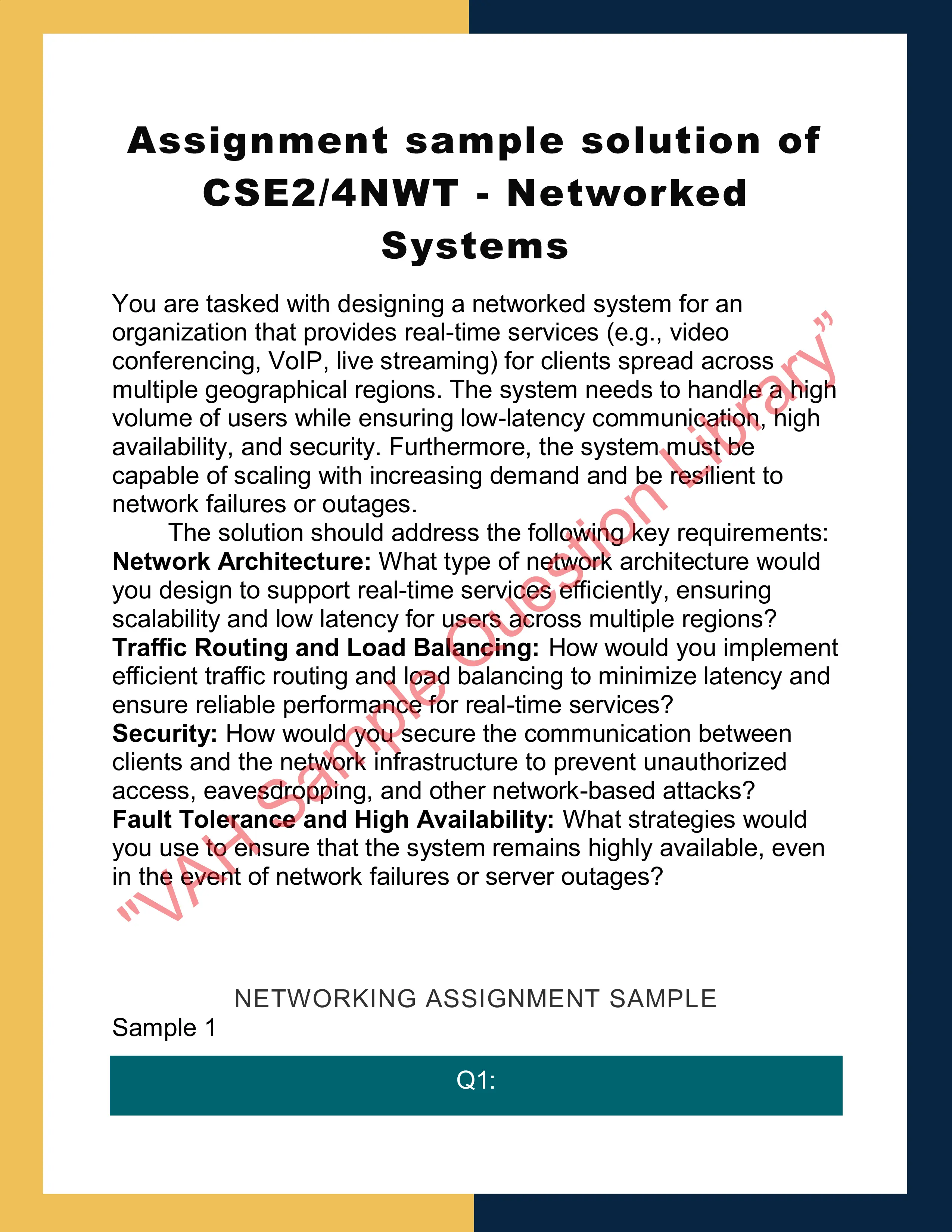 Assignment sample solution of CSE2/4NWT - Networked Systems 0