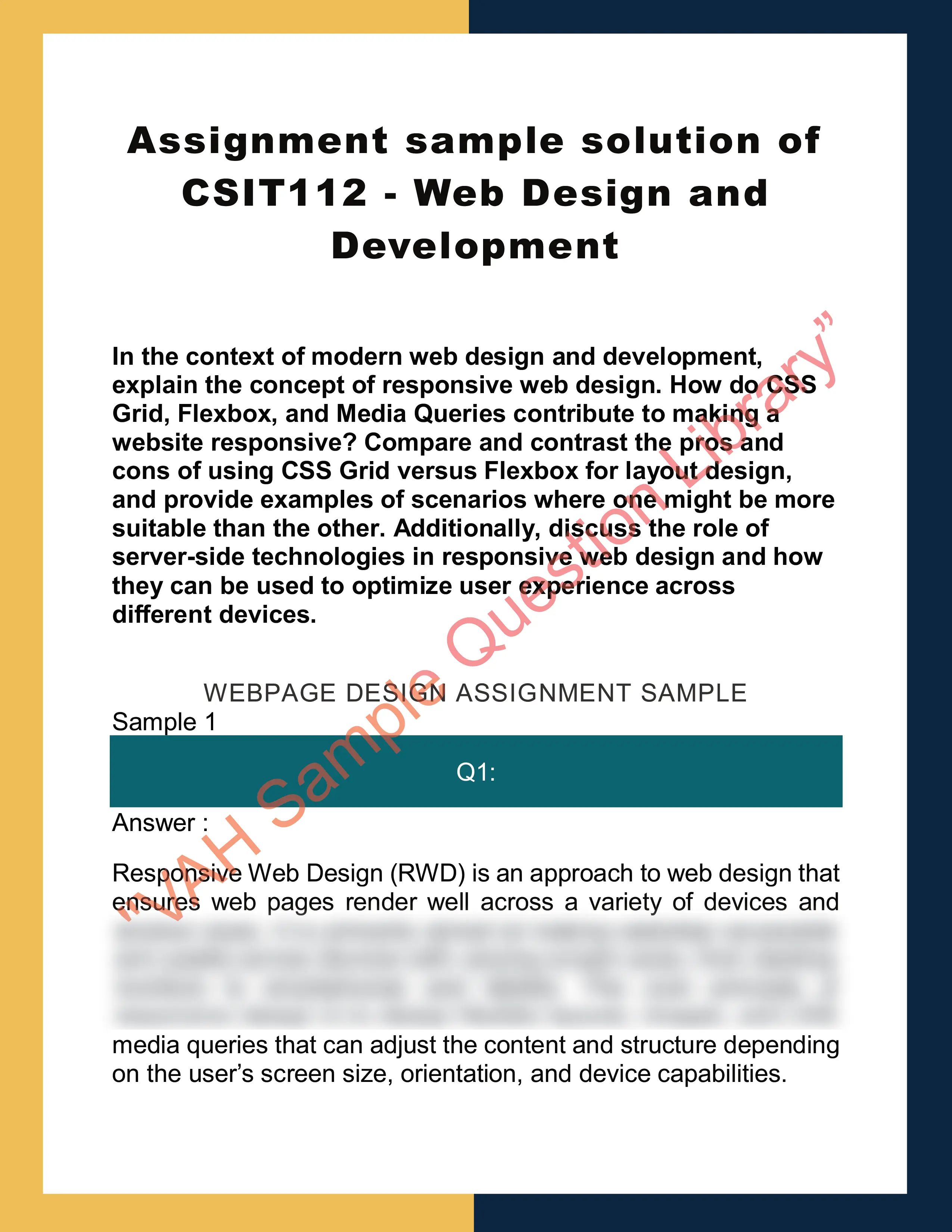 Assignment sample solution of CSIT112 - Web Design and Development 0