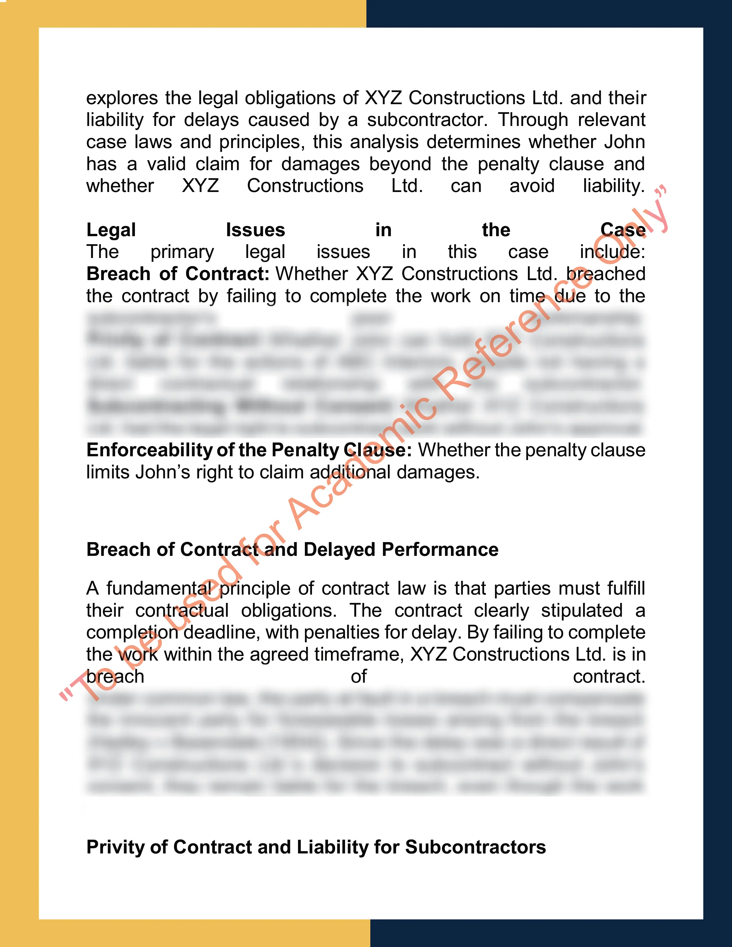Assignment sample solution of Liability for Subcontracting and Delay: A Contractual Dispute Analysis 1