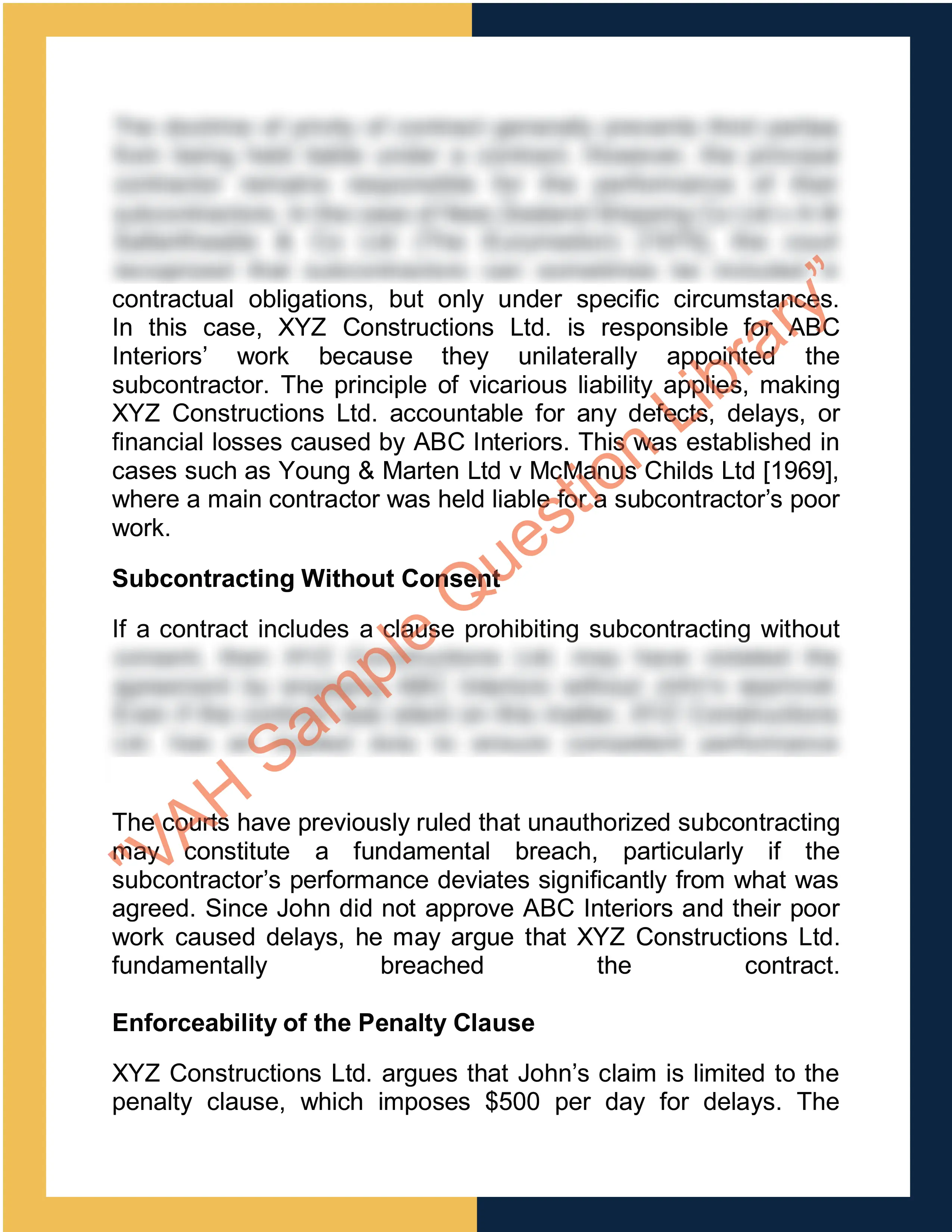 Assignment sample solution of Liability for Subcontracting and Delay: A Contractual Dispute Analysis 2