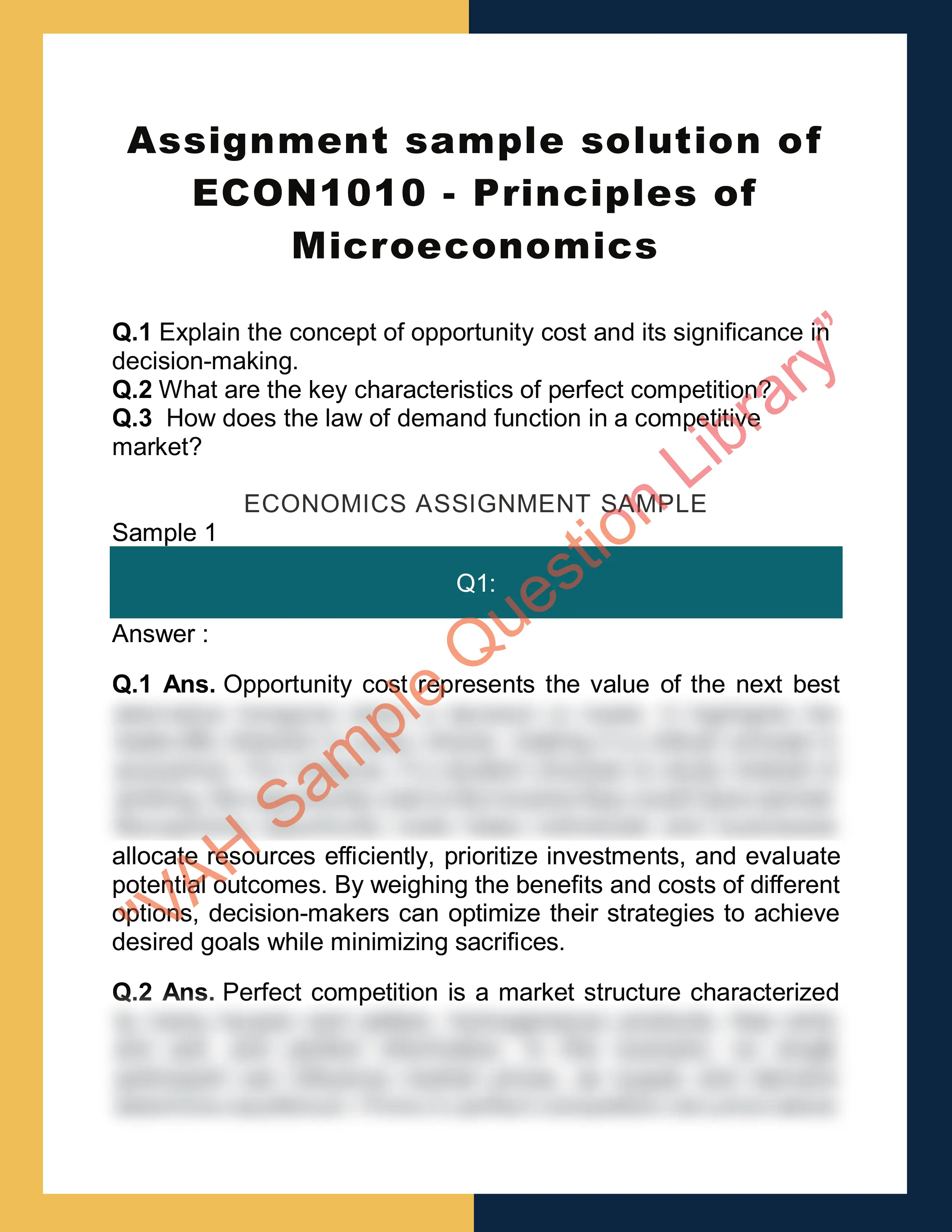Assignment sample solution of ECON1010 -  Principles of Microeconomics 0