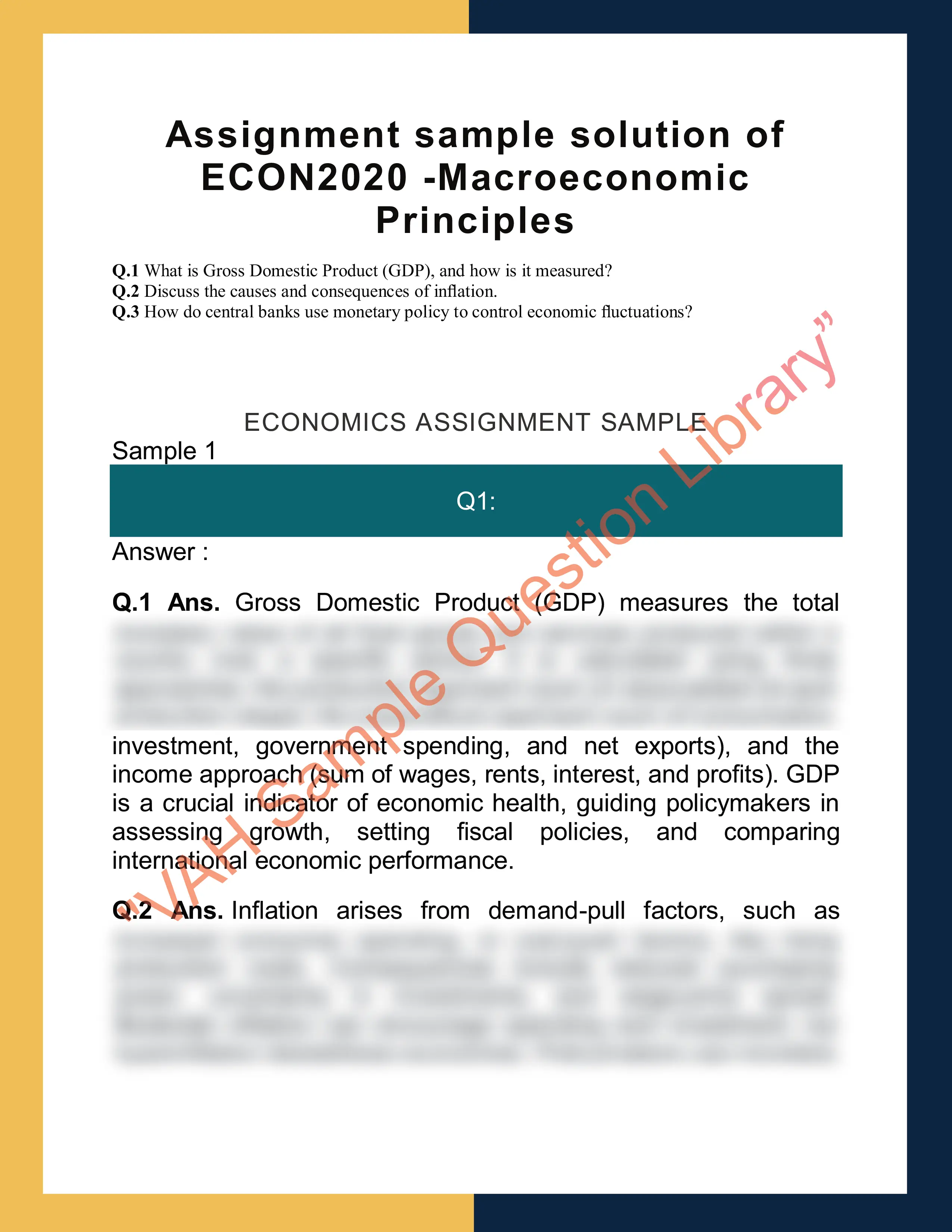 Assignment sample solution of ECON2020 -Macroeconomic Principles 0