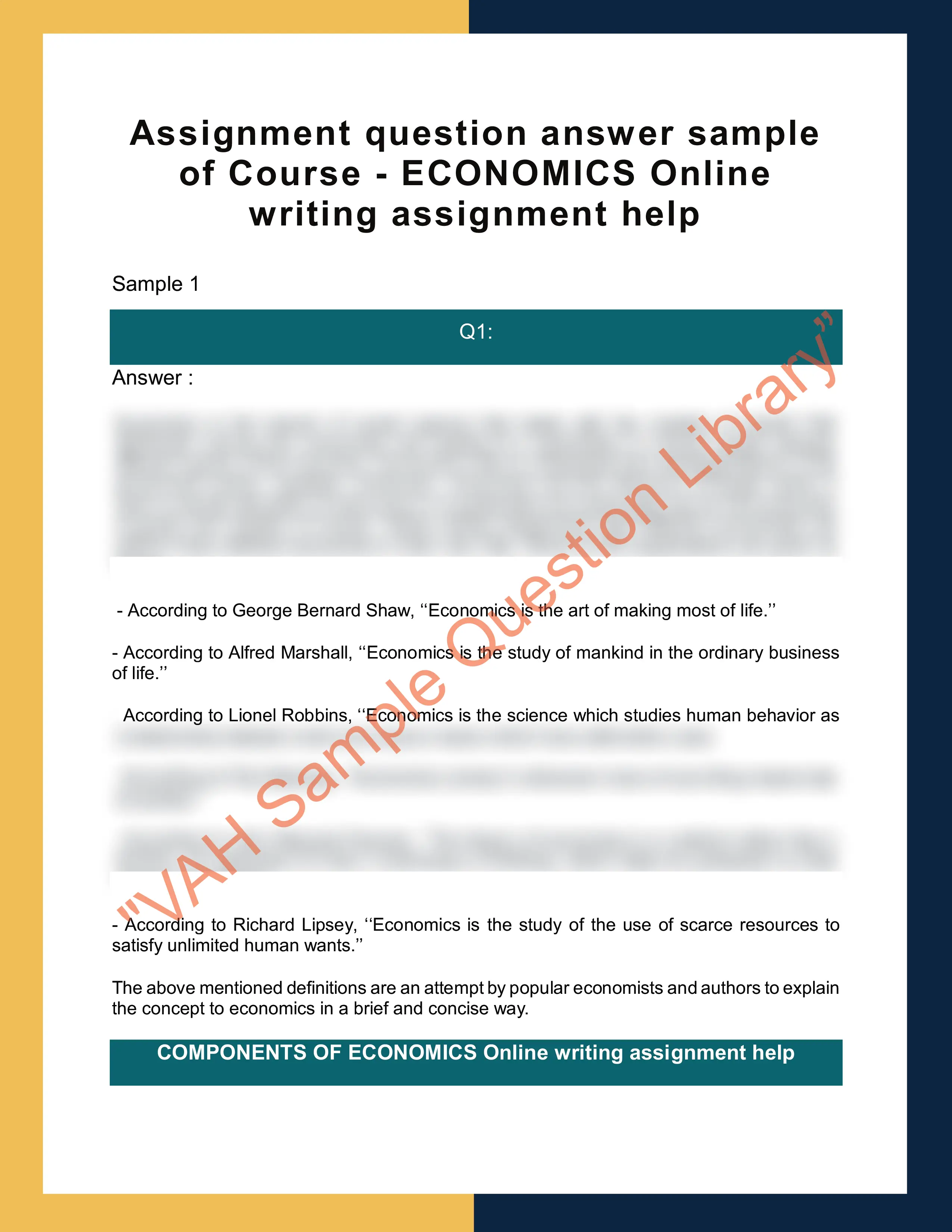 Assignment question answer sample of Course - ECONOMICS Online writing assignment help 0