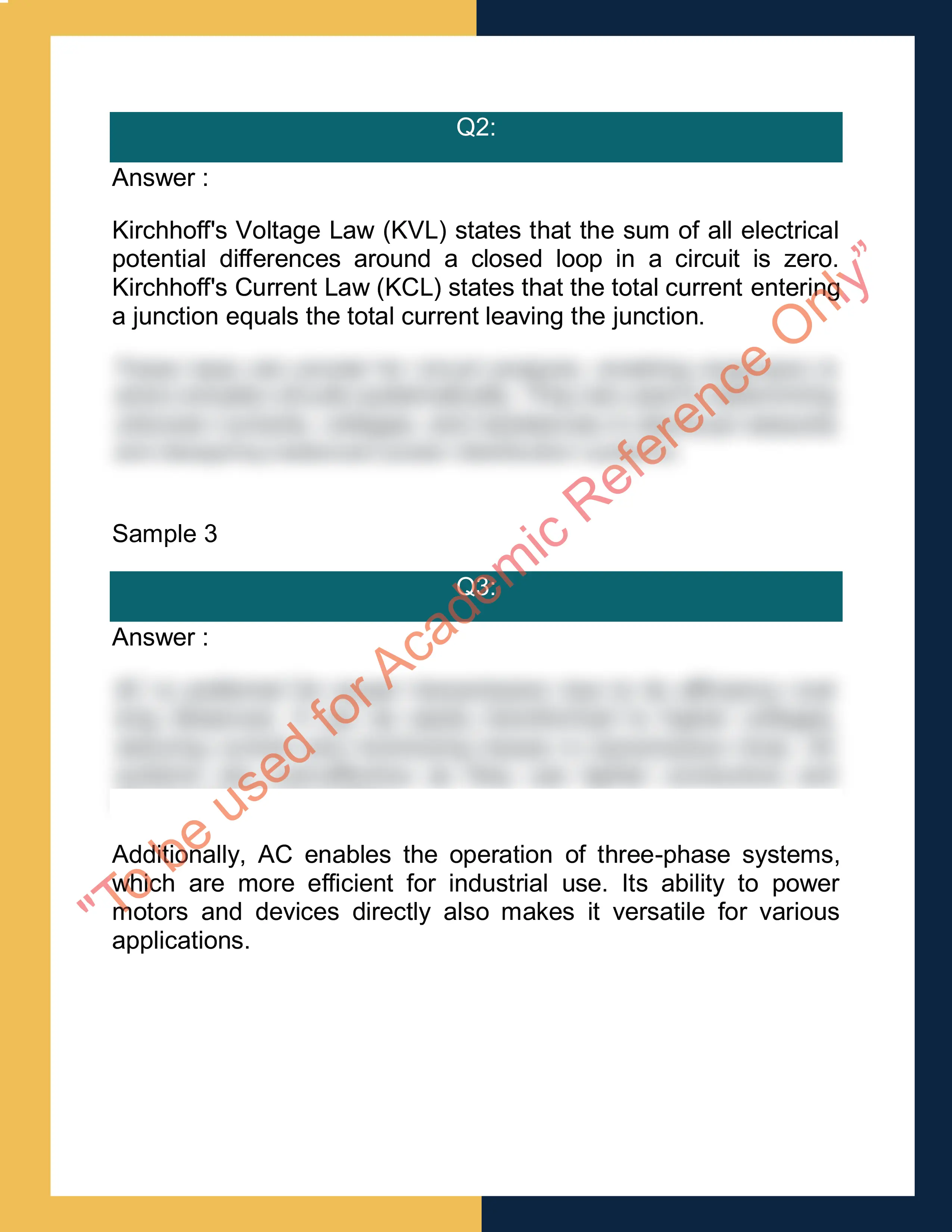 Assignment sample solution of EE1011 - Basic Electrical Engineering 1