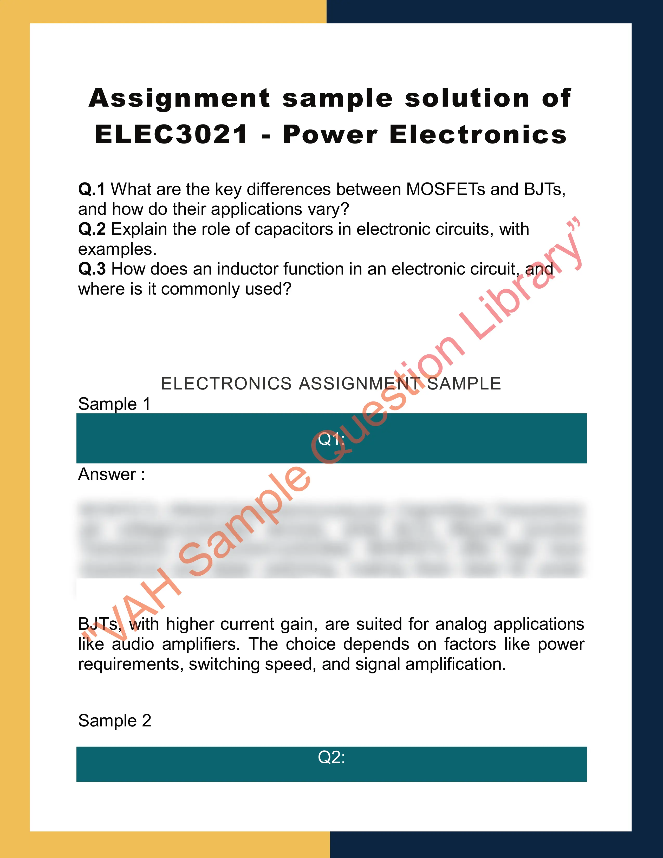 Assignment sample solution of ELEC3021 - Power Electronics 0