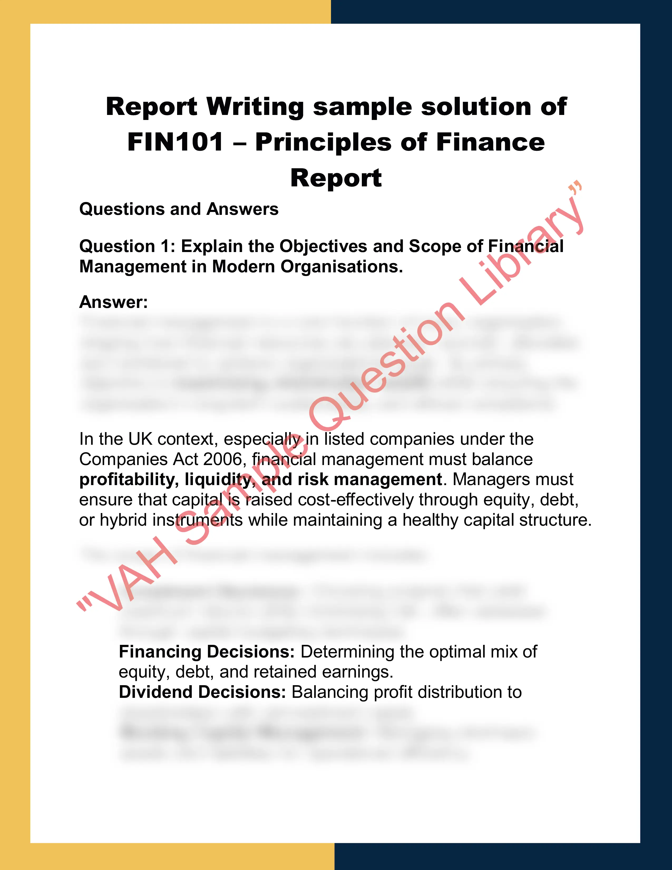 FIN101 – Principles of Finance  Report 0