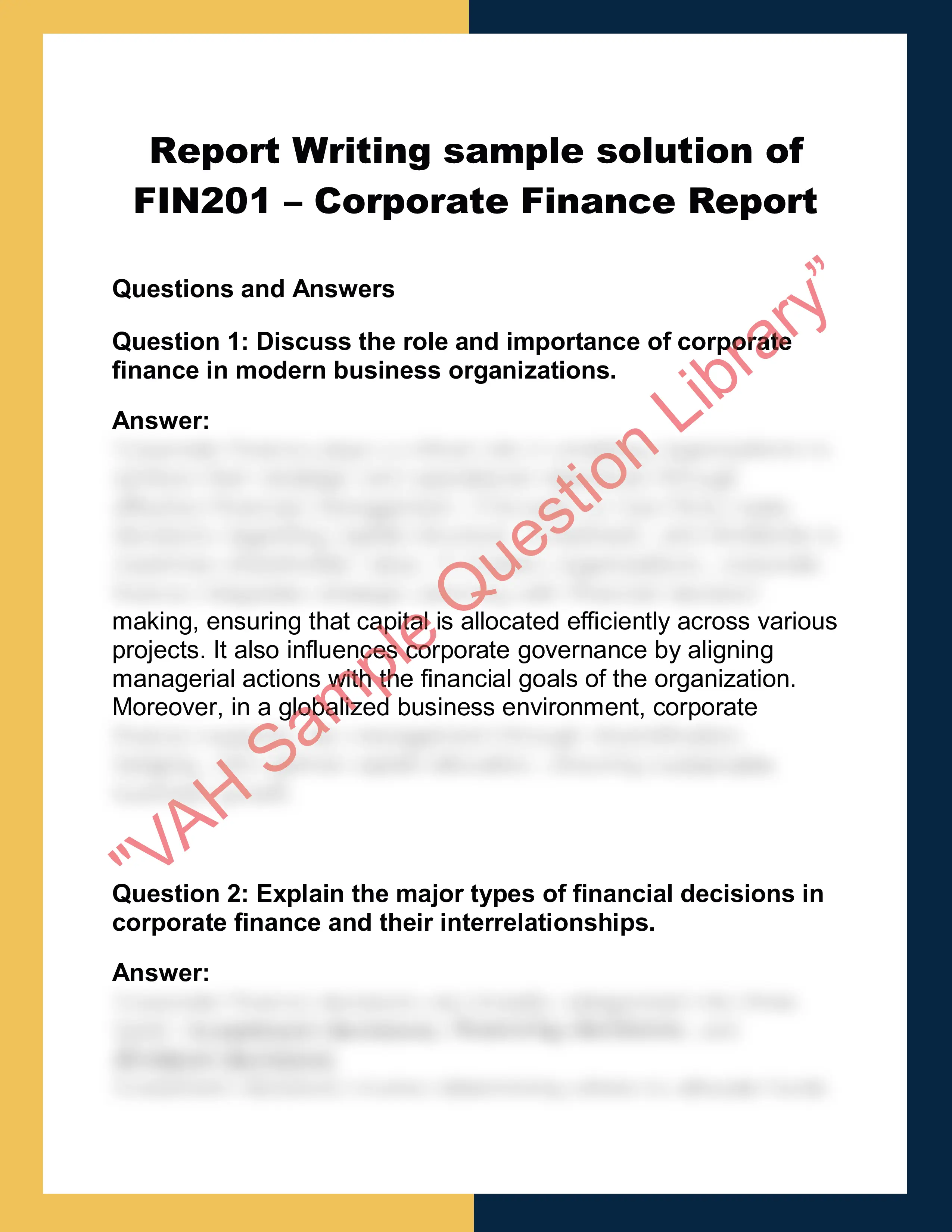 FIN201 – Corporate Finance Report 0