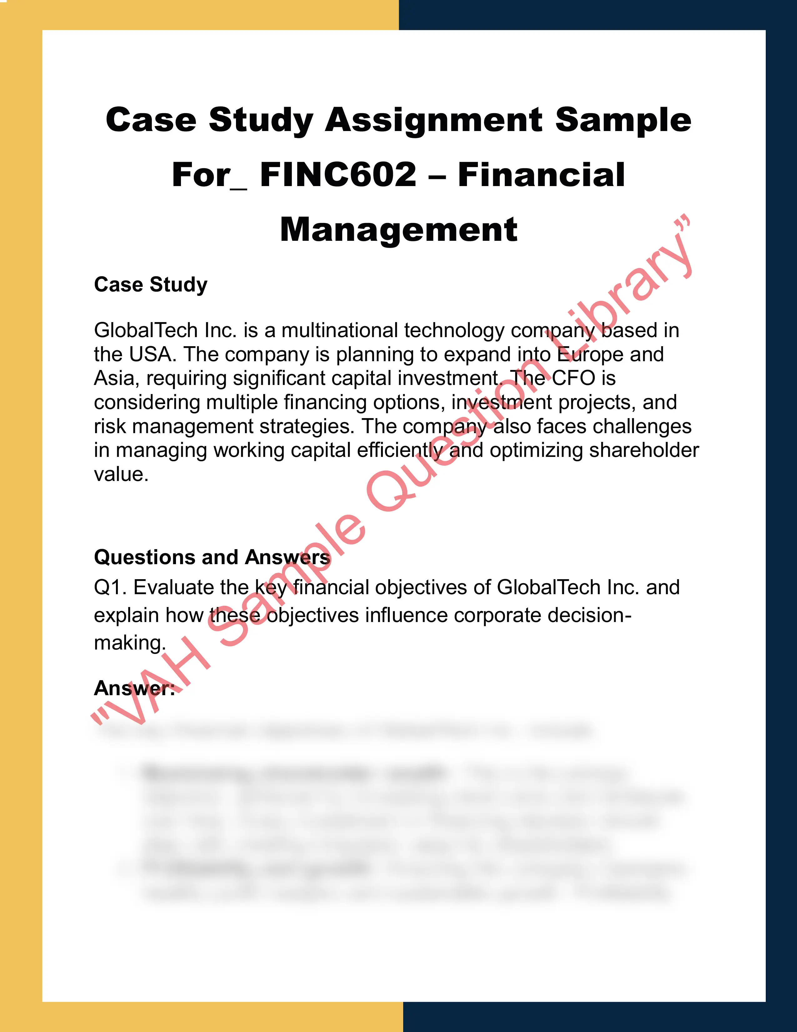 FINC602 – Financial  Management 0